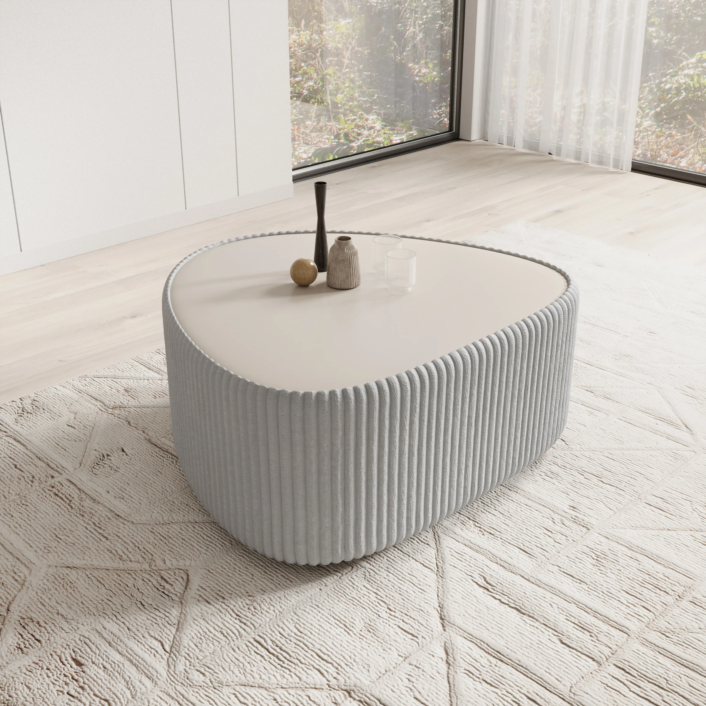 Marlen - Salontafel - Fluffy ribstof grijs - 96x89x42 cm - Image 3