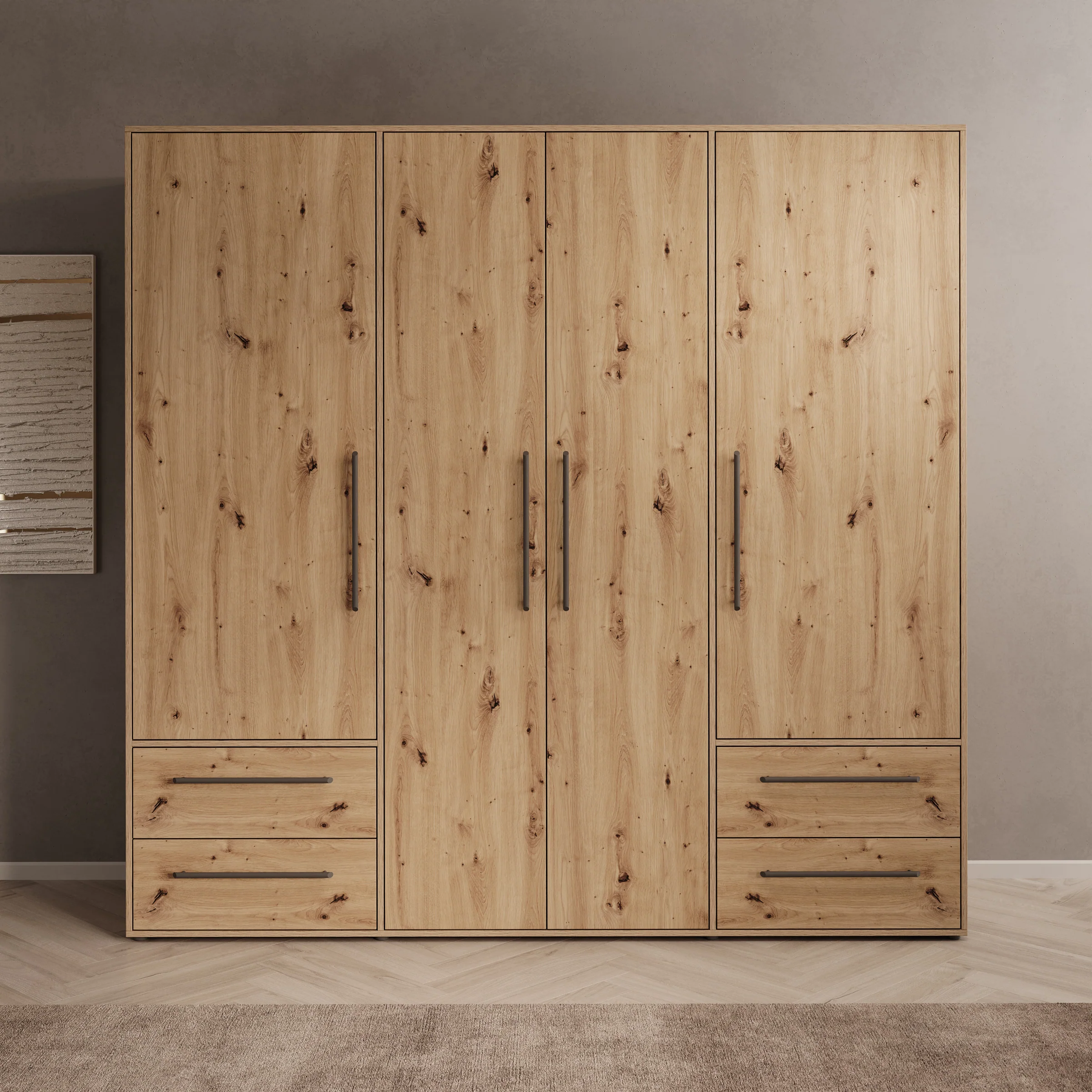 Mayen - Kledingkast 4 deuren - Eikenpatroon - 206x59x200 cm - Image 3