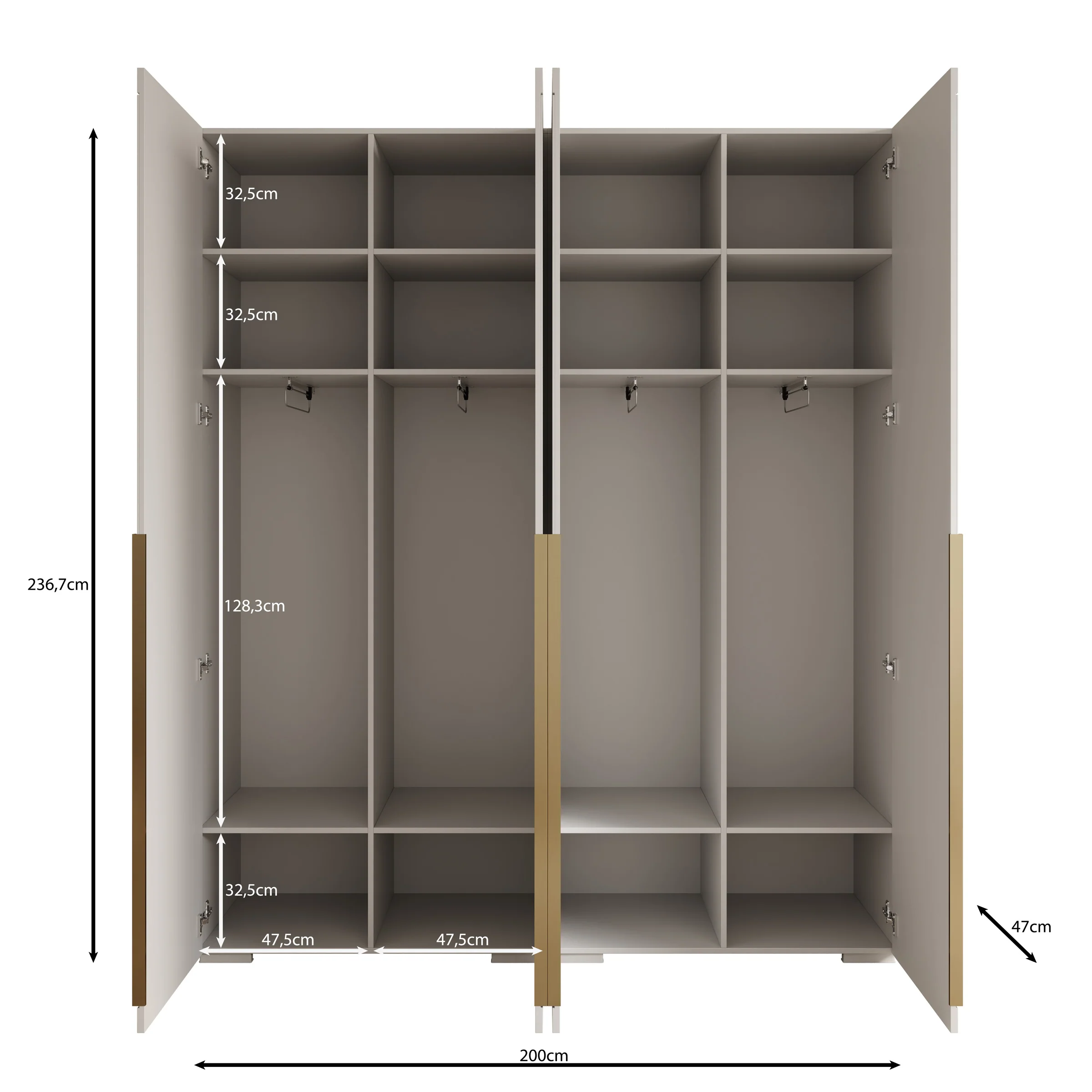 Mayfair - Kledingkast 4-deurs - Wit - 200x47x237 cm - Image 5