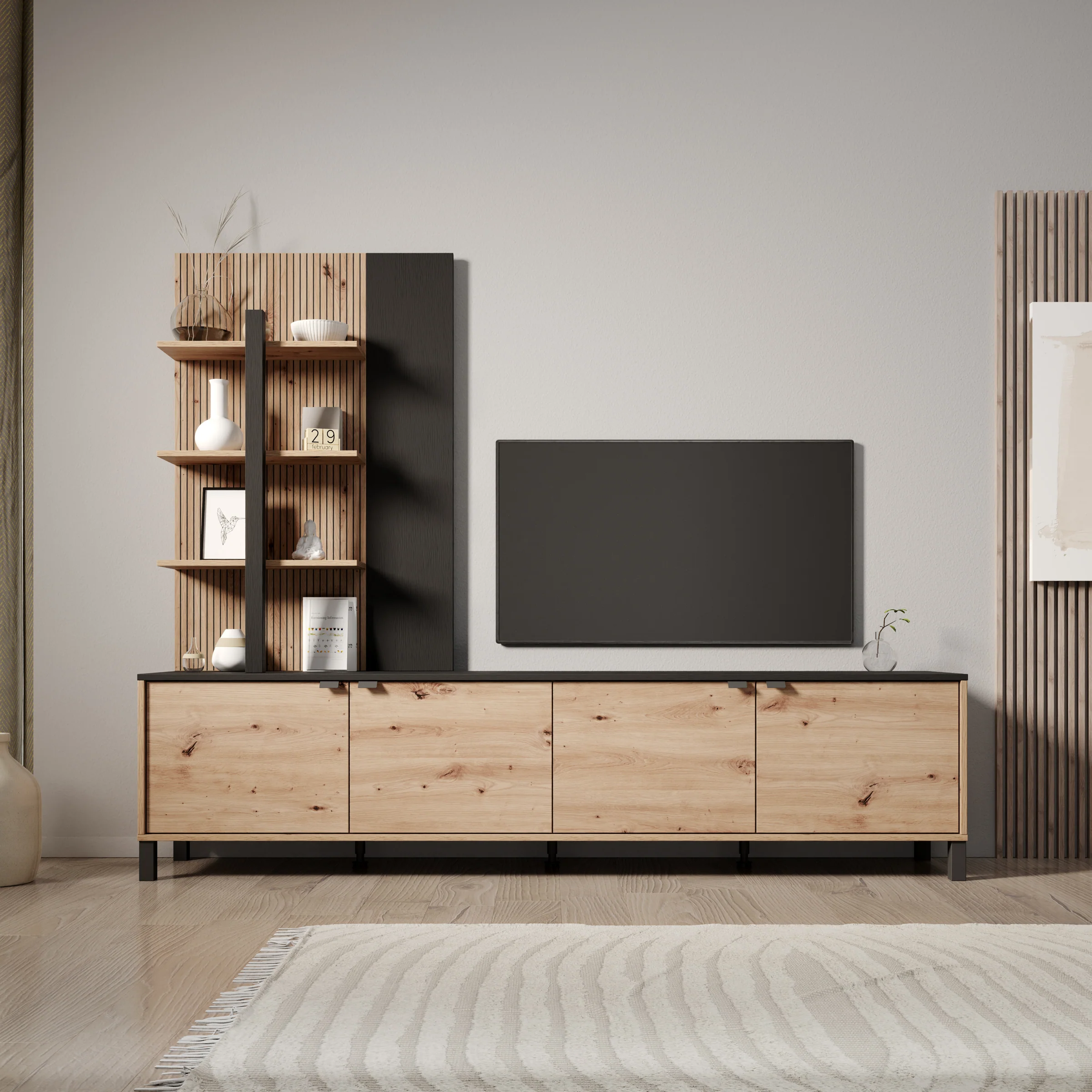 Merlo - Wandmeubel - Eikenpatroon - 208x40x167 cm - Image 3