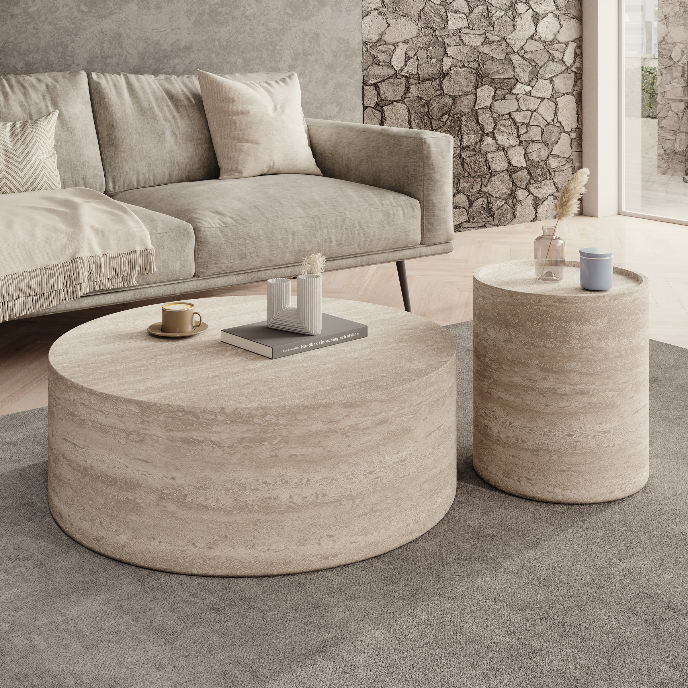 Mesa - Salontafel set van 2 - Travertin - 90x32 cm