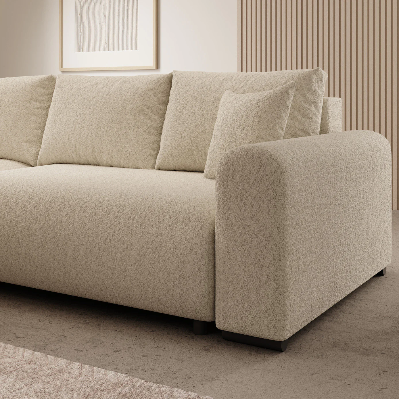Mindin - Hoekbank 3-zits met chaise longue - Teddystof beige - Universeel - Image 3