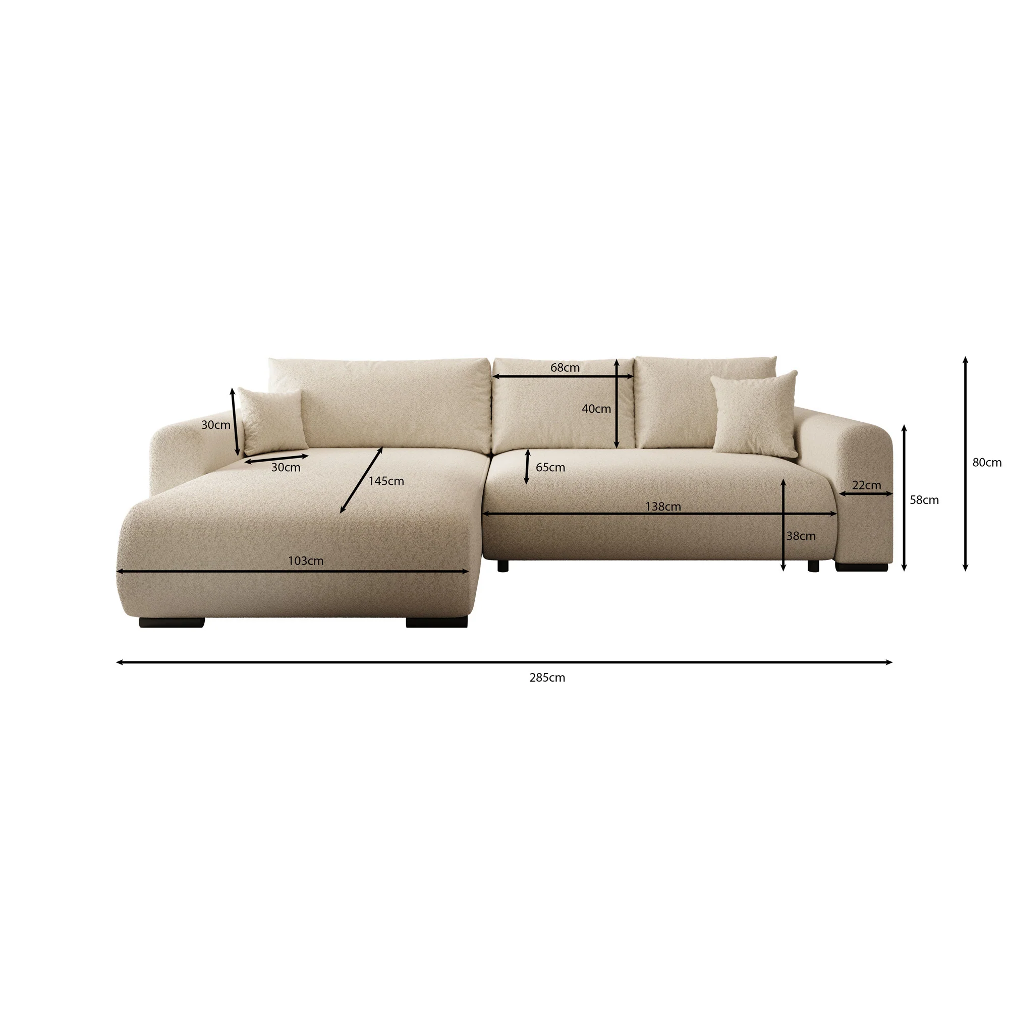 Mindin - Hoekbank 3-zits met chaise longue - Teddystof beige - Universeel - Image 4