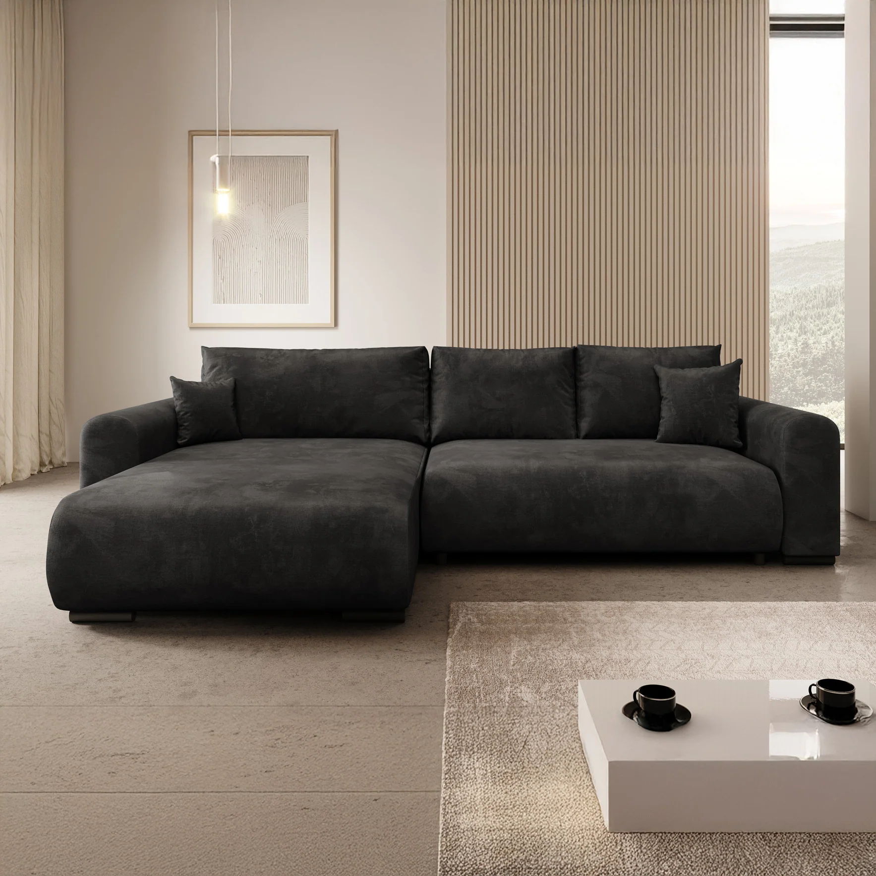 Mindin - Hoekbank 3-zits met chaise longue - Velvet zwart - Universeel - Image 2