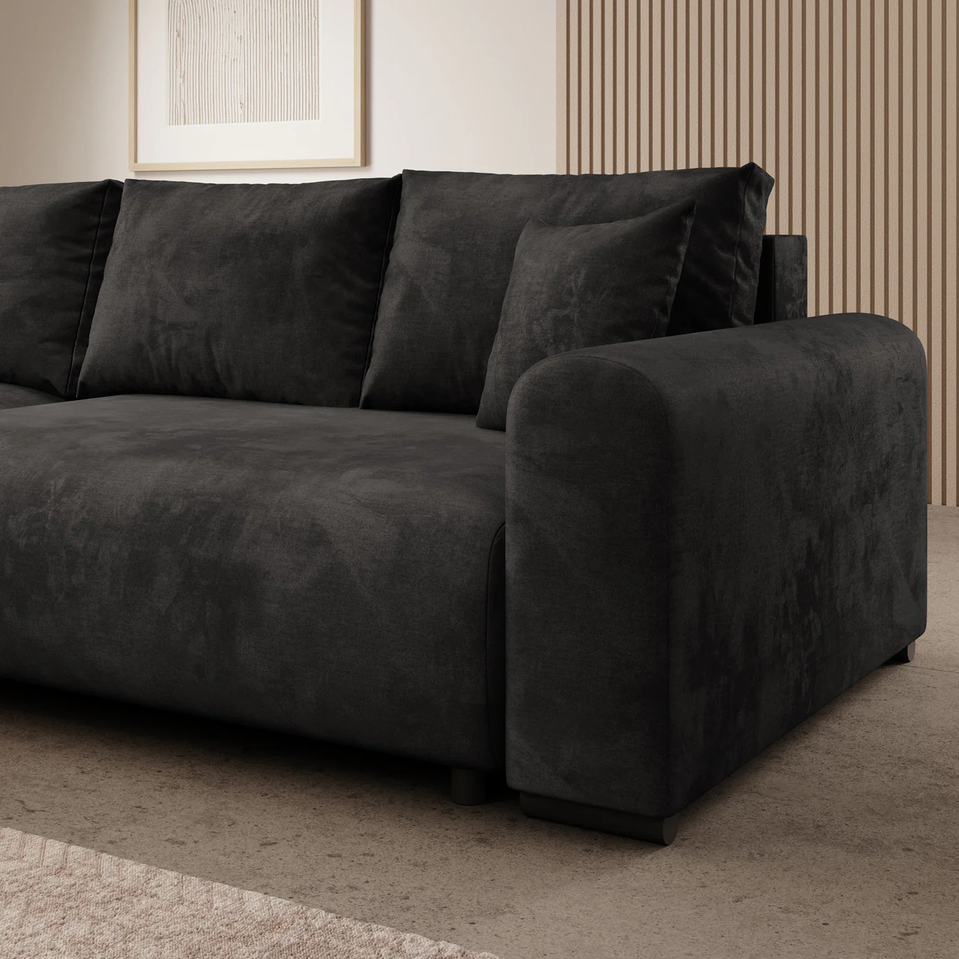 Mindin - Hoekbank 3-zits met chaise longue - Velvet zwart - Universeel - Image 3