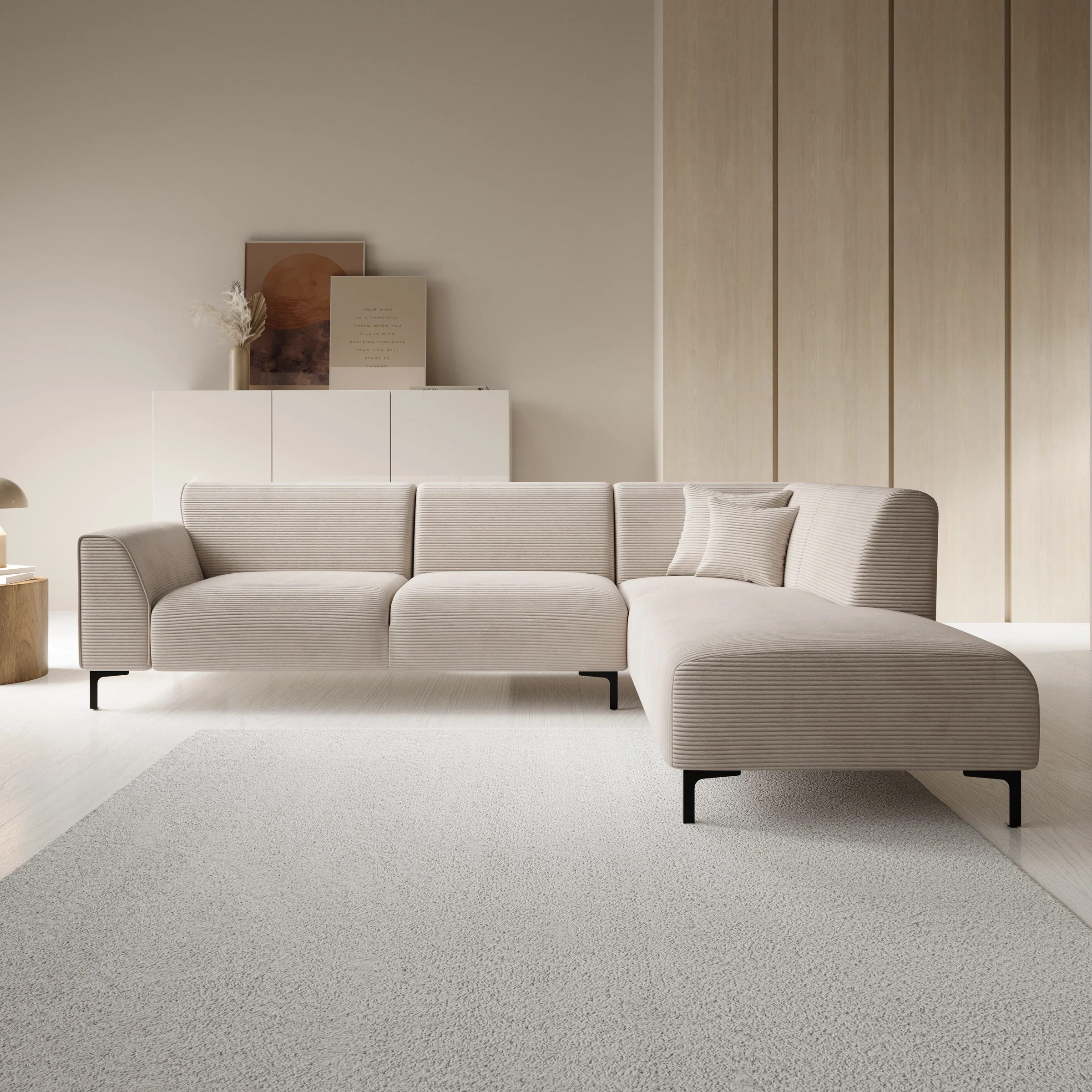 Moana - Hoekbank 4-zits met chaise longue - Ribstof beige - Rechts - Image 2