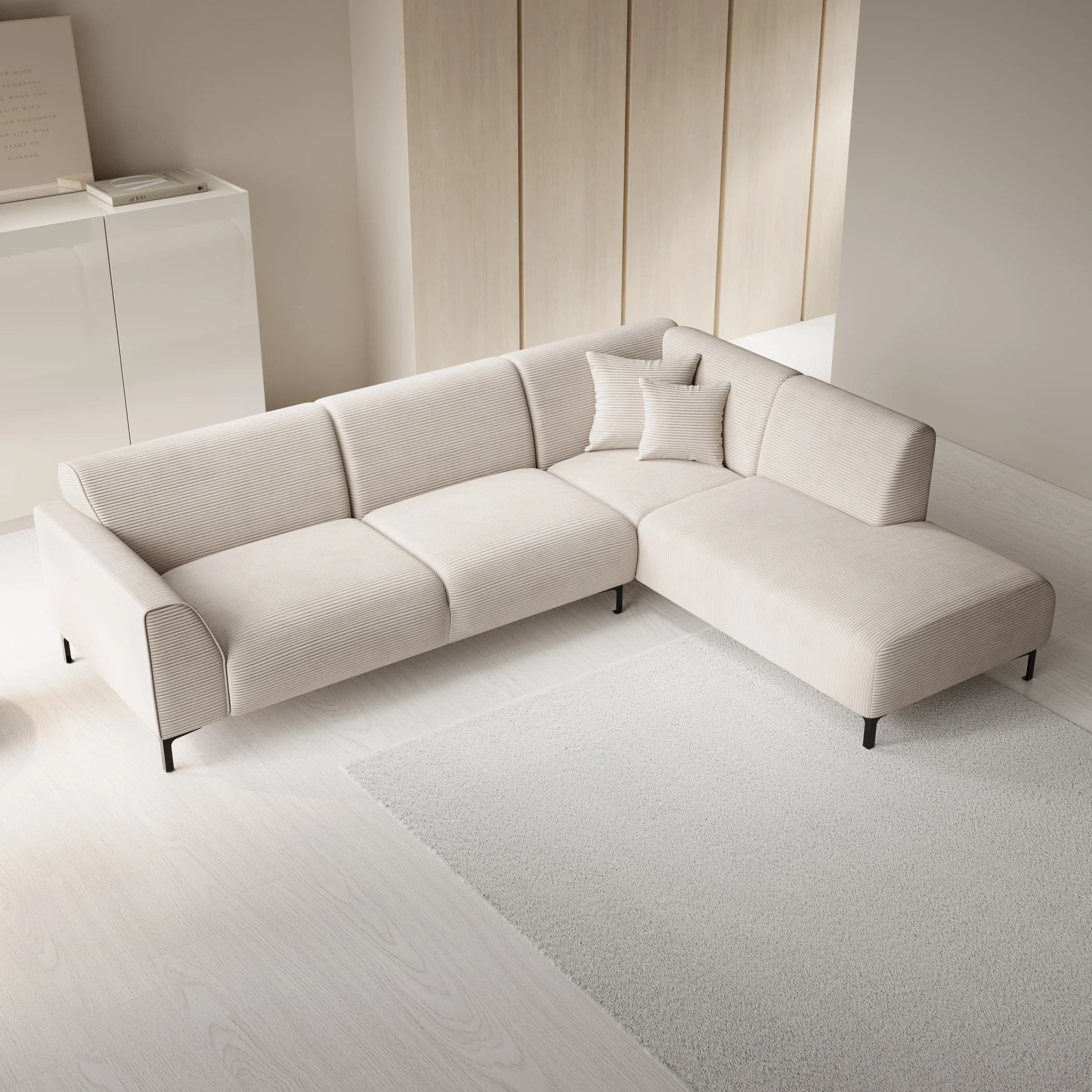 Moana - Hoekbank 4-zits met chaise longue - Ribstof beige - Rechts - Image 3