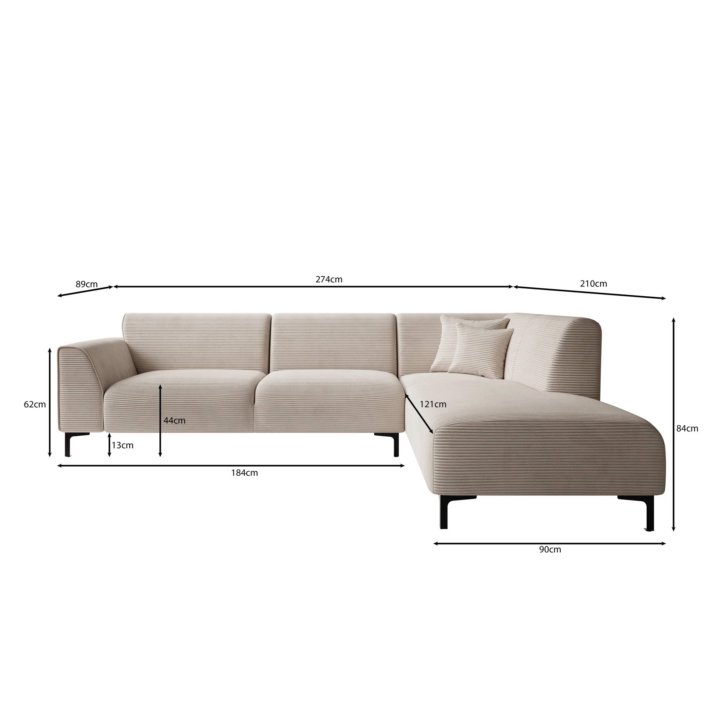 Moana - Hoekbank 4-zits met chaise longue - Ribstof beige - Rechts - Image 4
