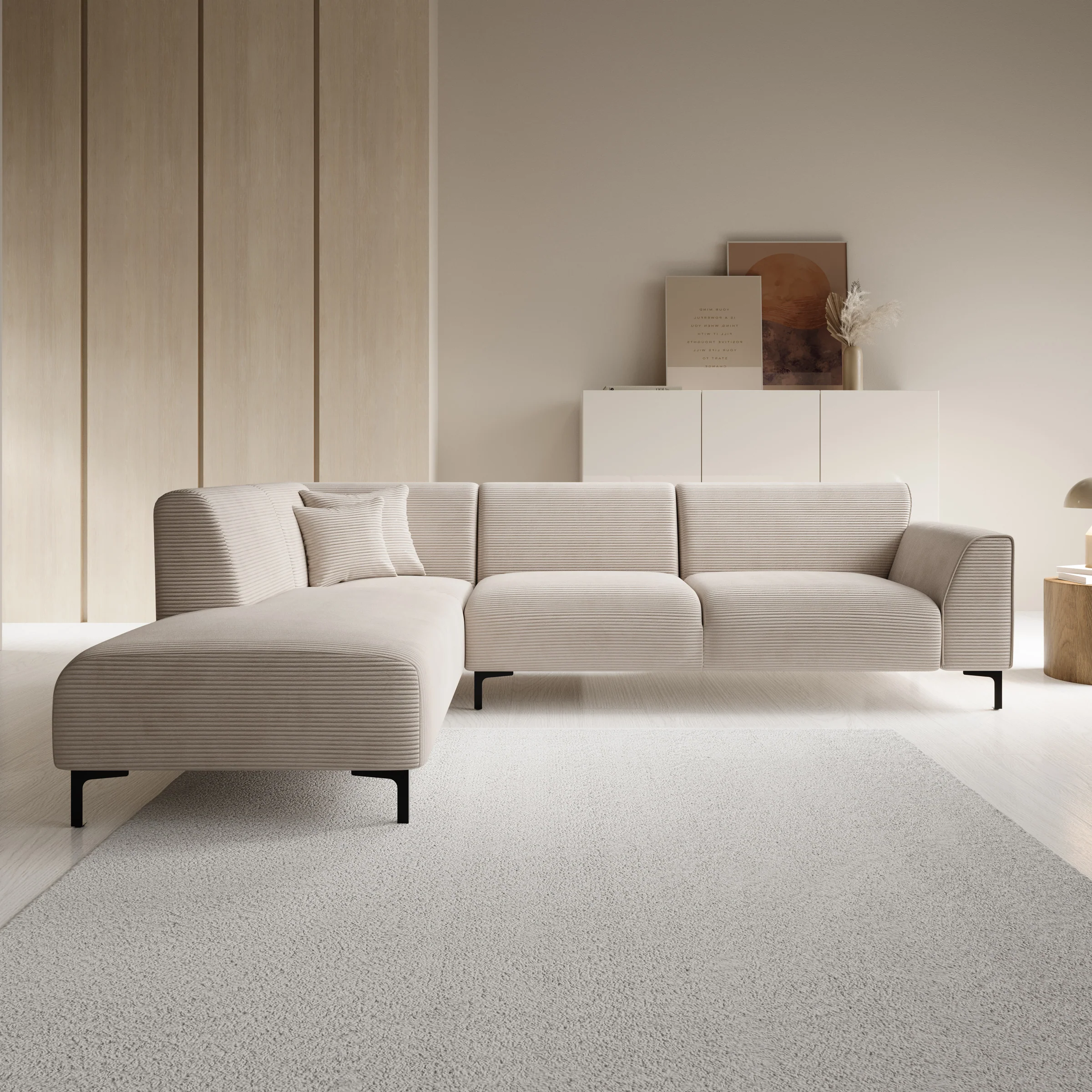 Moana - Hoekbank 4-zits met chaise longue - Ribstof beige - Links - Image 2