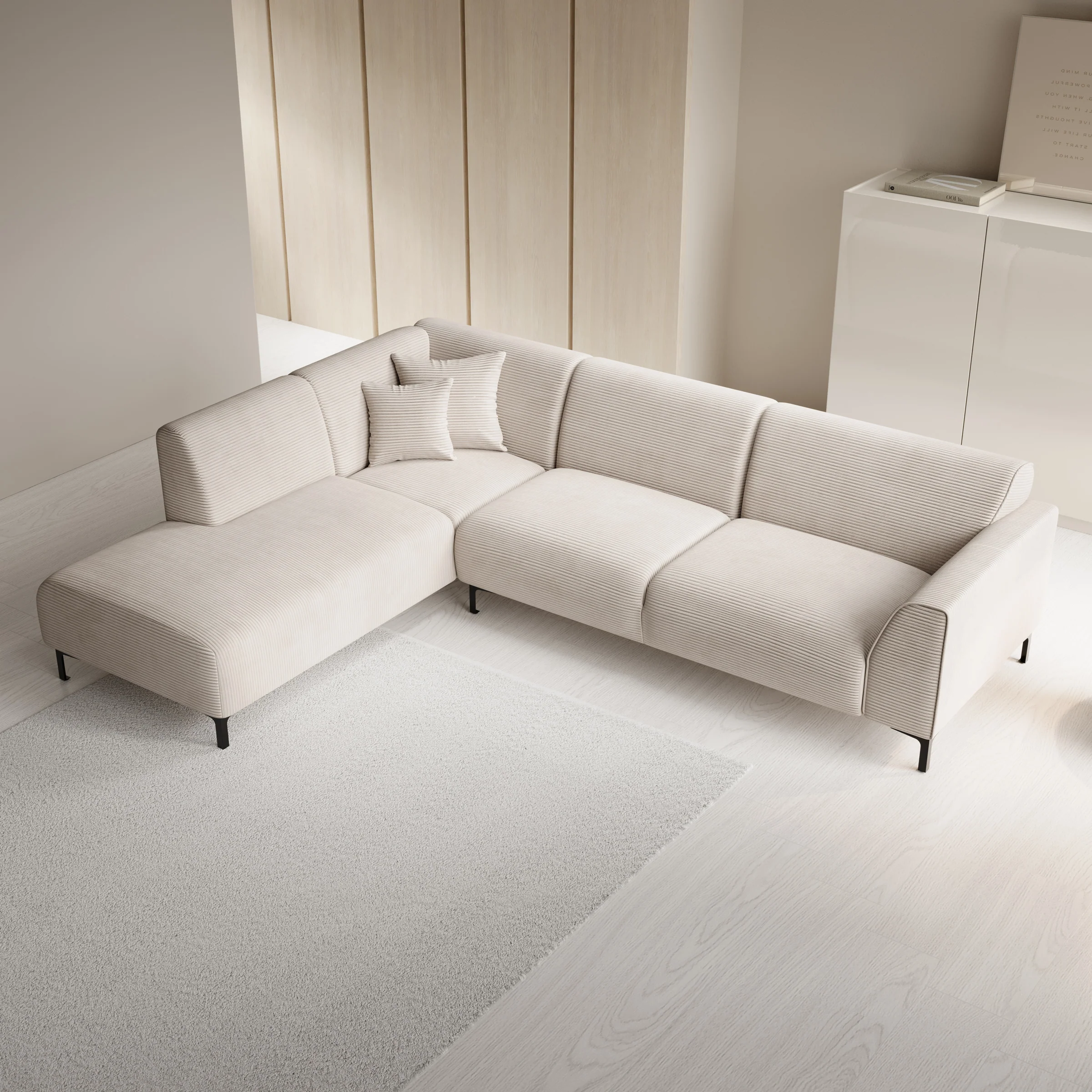 Moana - Hoekbank 4-zits met chaise longue - Ribstof beige - Links - Image 3