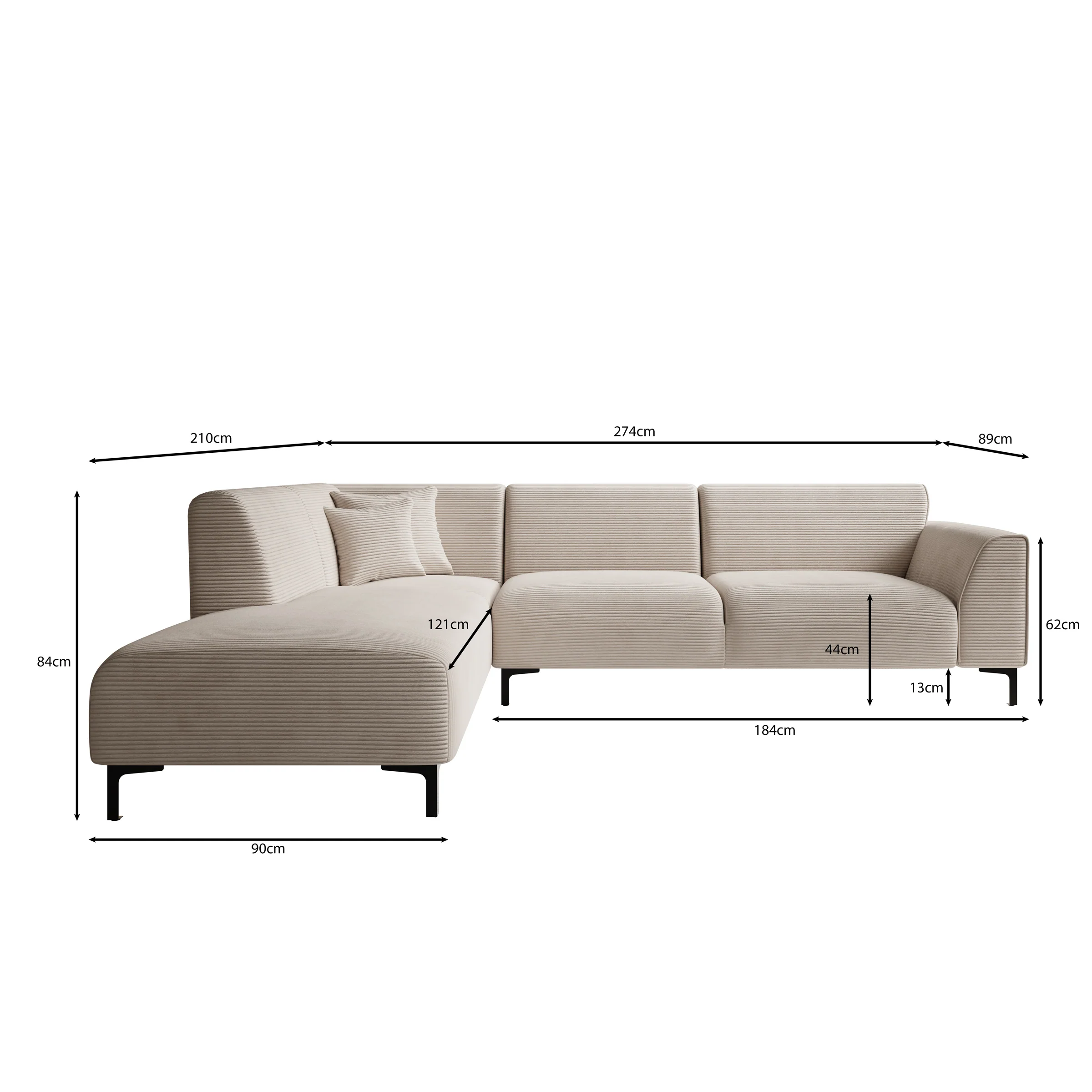 Moana - Hoekbank 4-zits met chaise longue - Ribstof beige - Links - Image 4