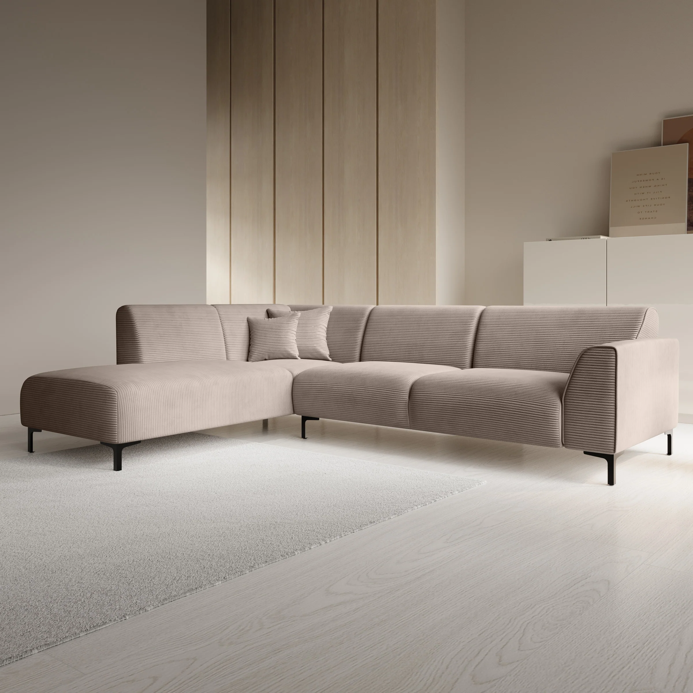 Moana - Hoekbank 4-zits met chaise longue - Ribstof bruin - Links