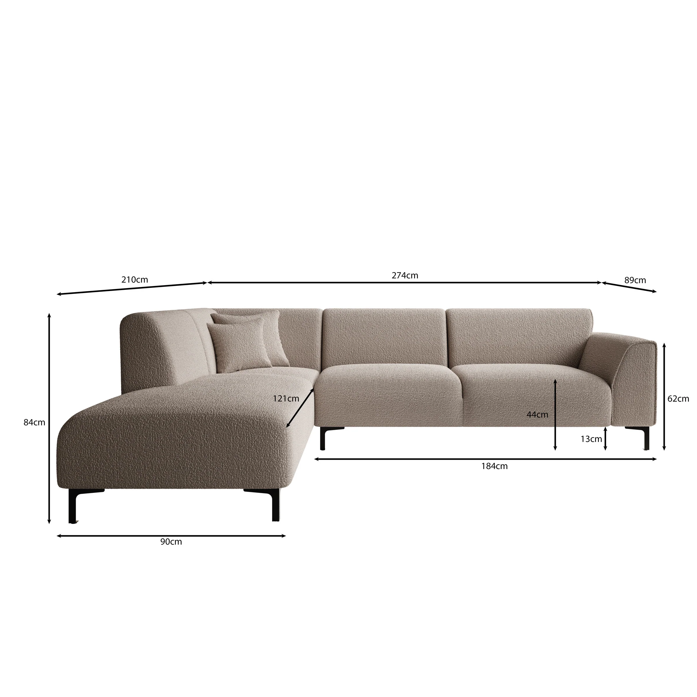 Moana - Hoekbank 4-zits met chaise longue - Ribstof bruin - Links - Image 4
