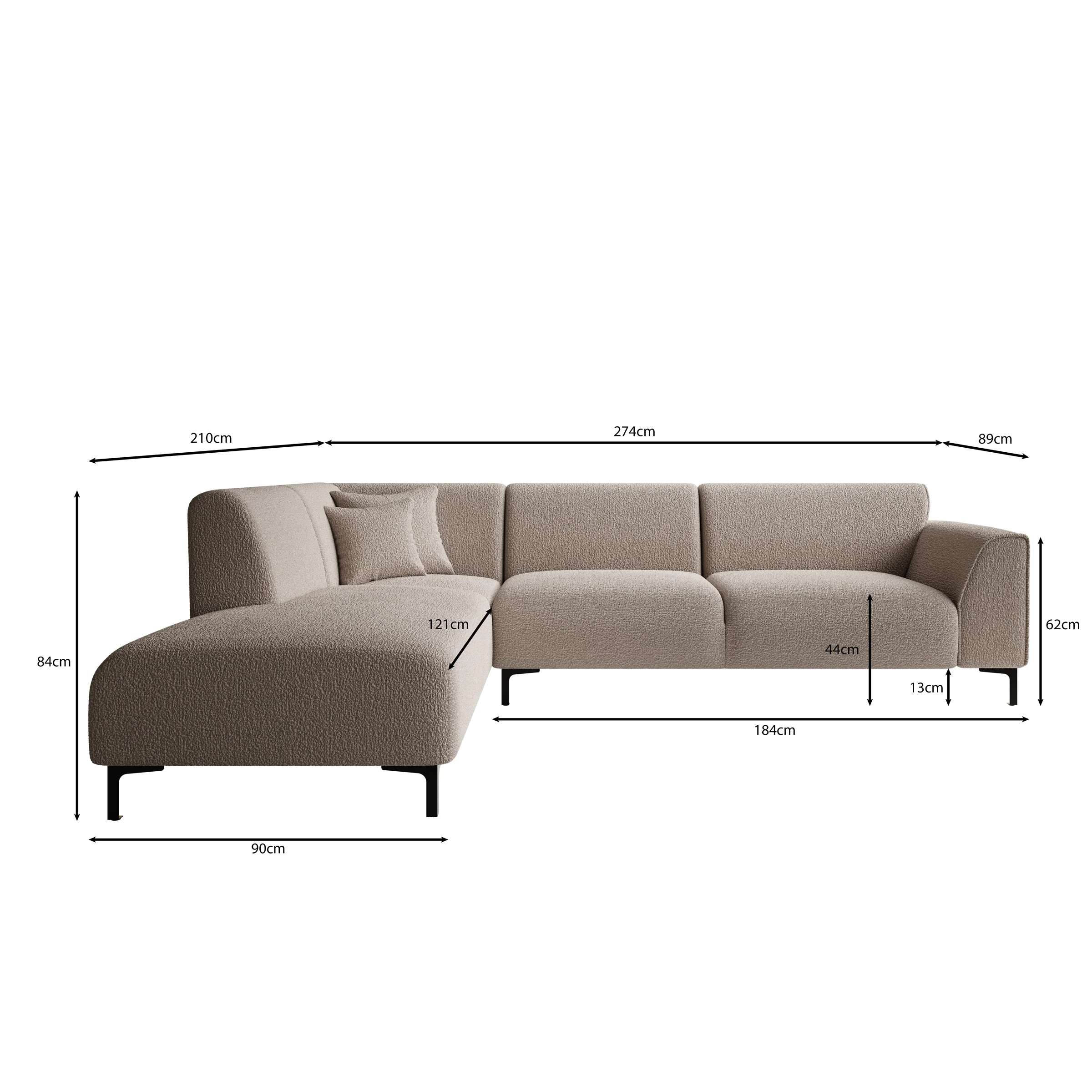 Moana - Hoekbank 4-zits met chaise longue - Teddystof beige - Links - Image 3