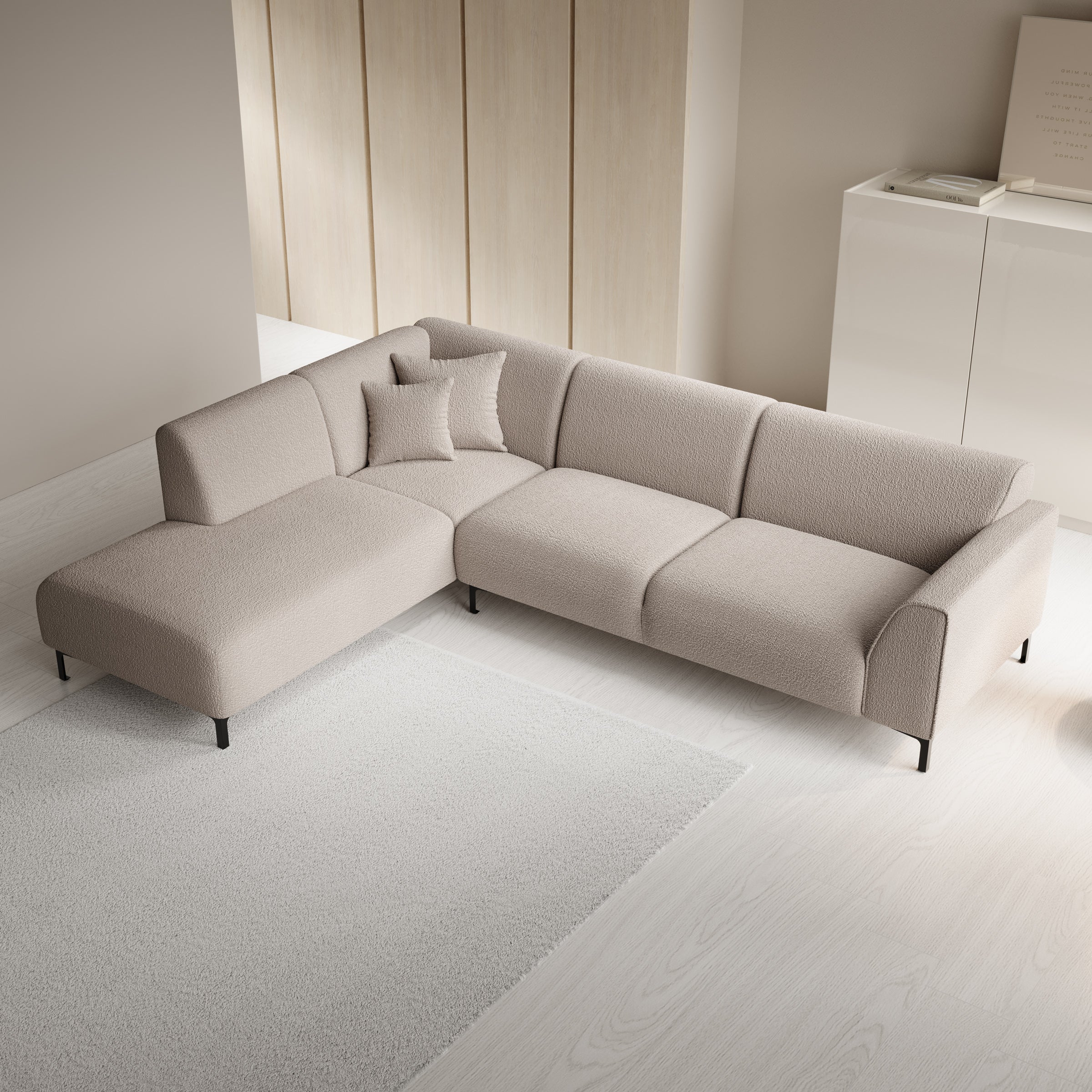 Moana - Hoekbank 4-zits met chaise longue - Teddystof beige - Links - Image 4