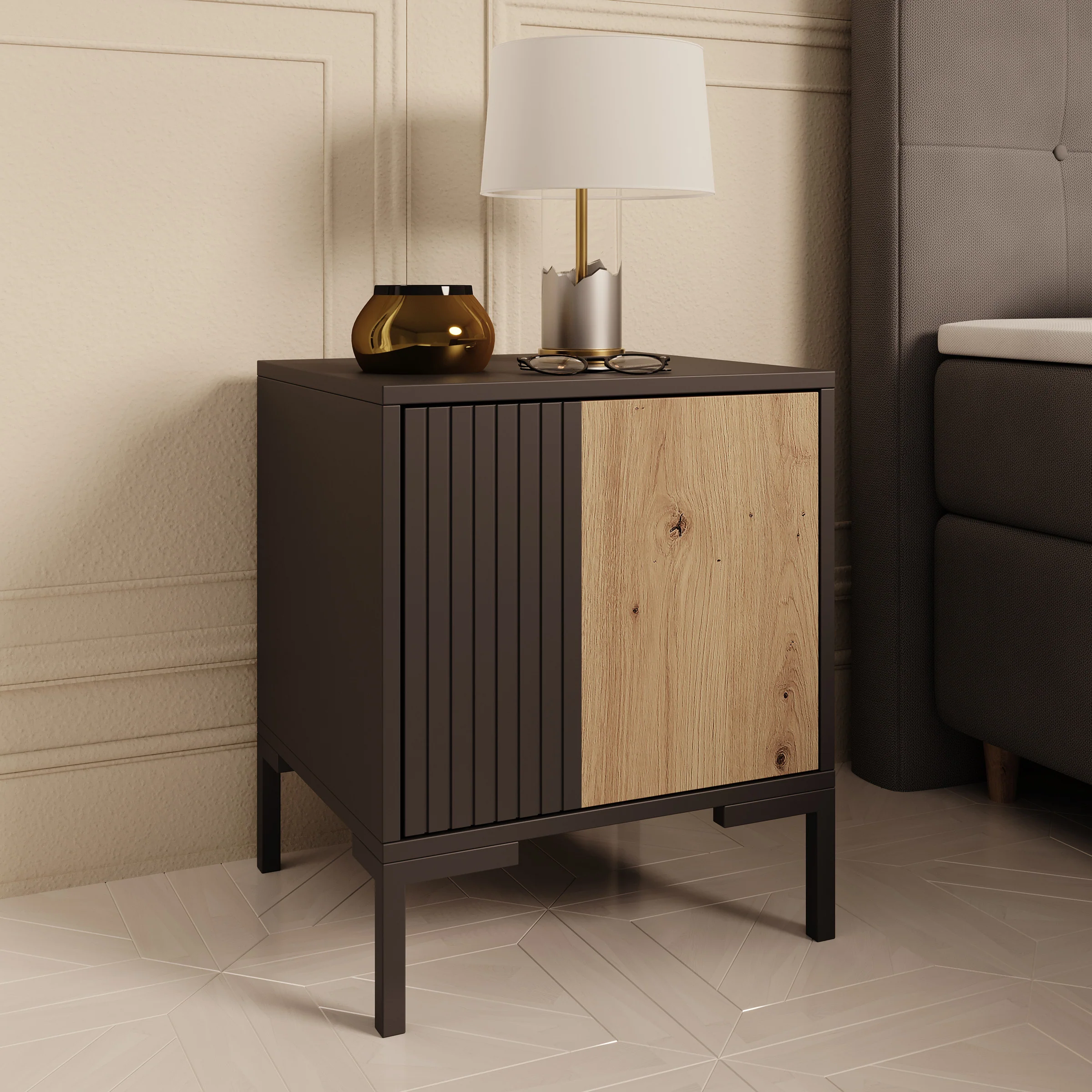 Molina - Nachtkastje set van 2 - Zwart - 44x40x49 cm