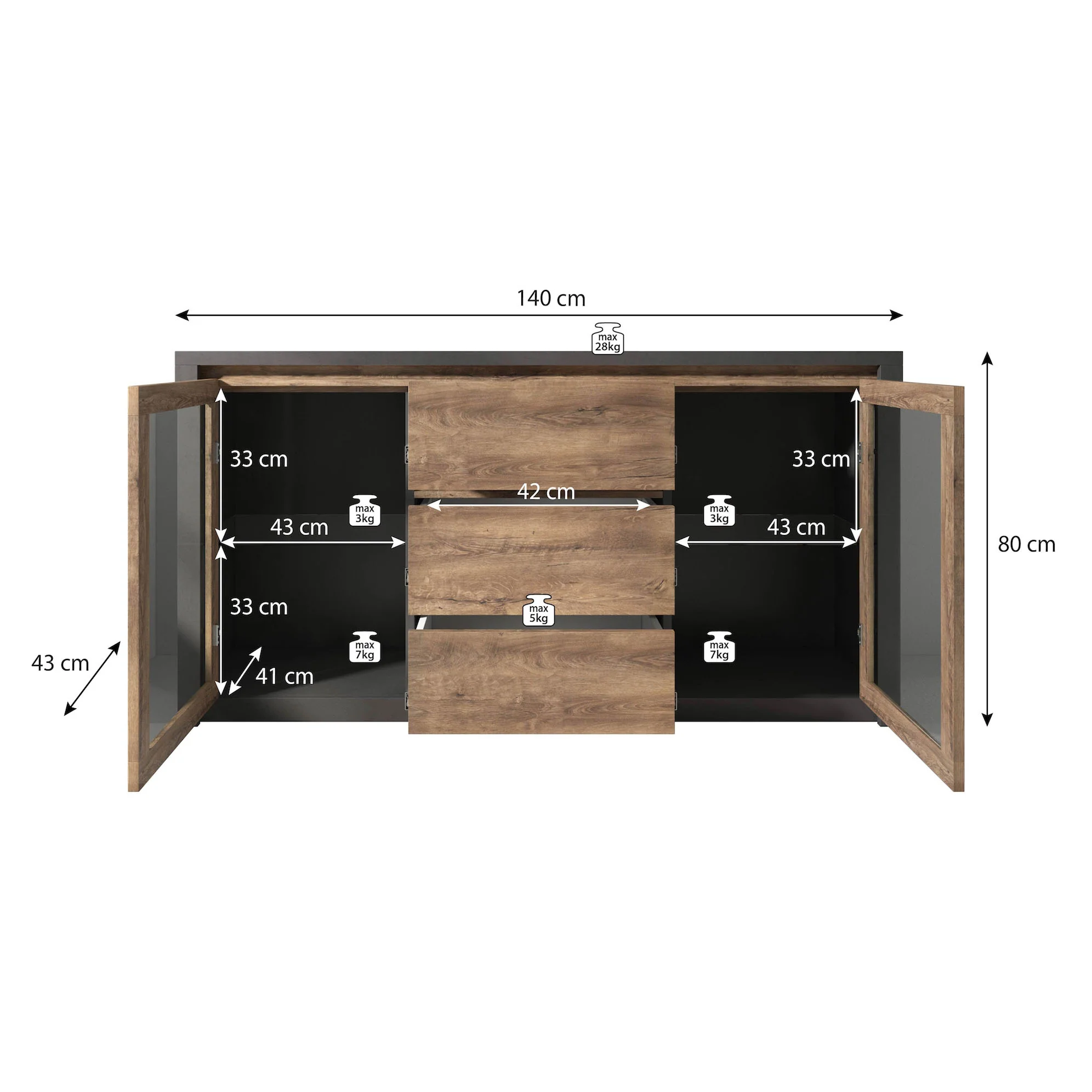 Monaco 2 - Dressoir - Eiken/grijs - 140x43x80 cm - Image 6