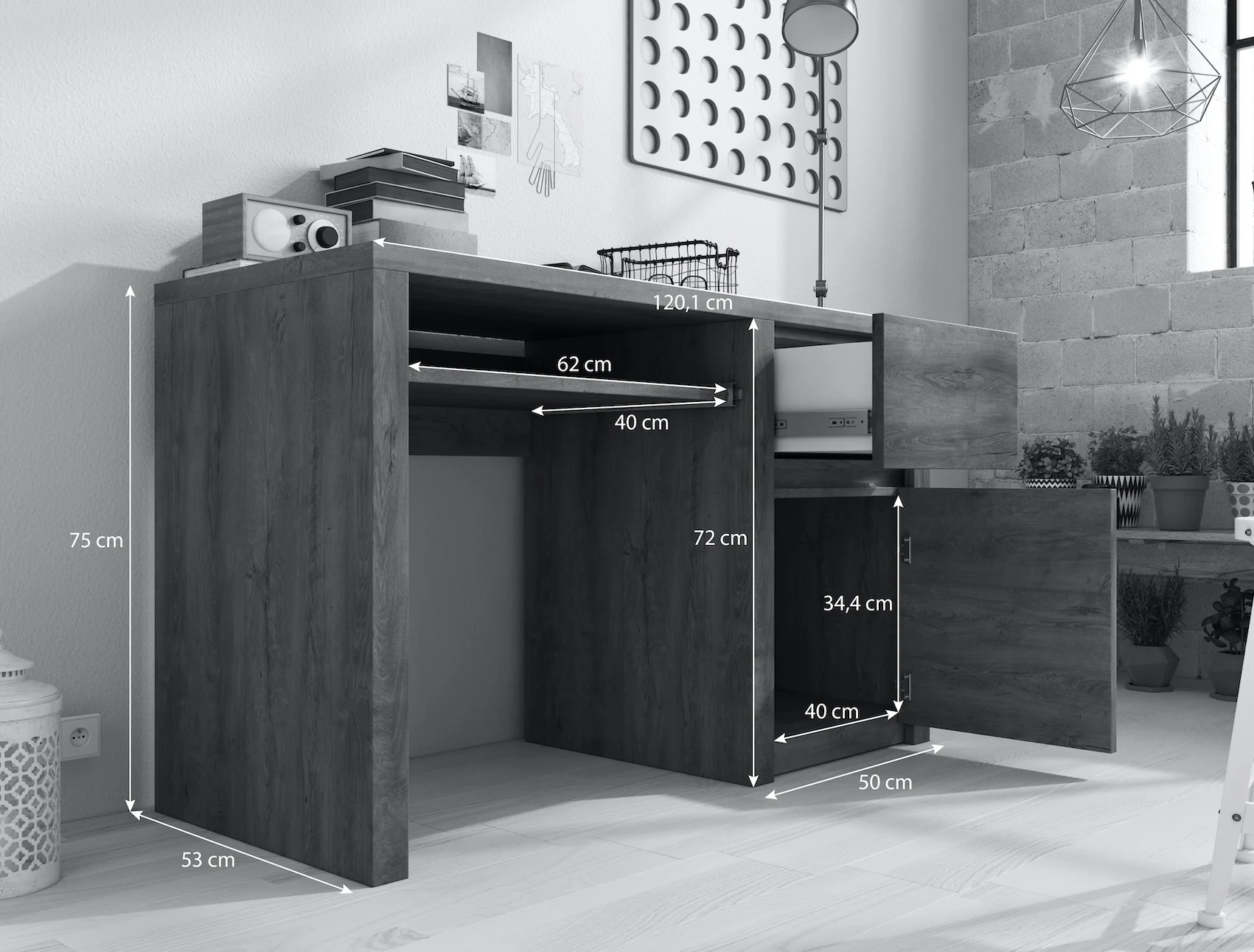 Monaco  - Bureau - Eiken/grijs - 120x53 cm - Image 3