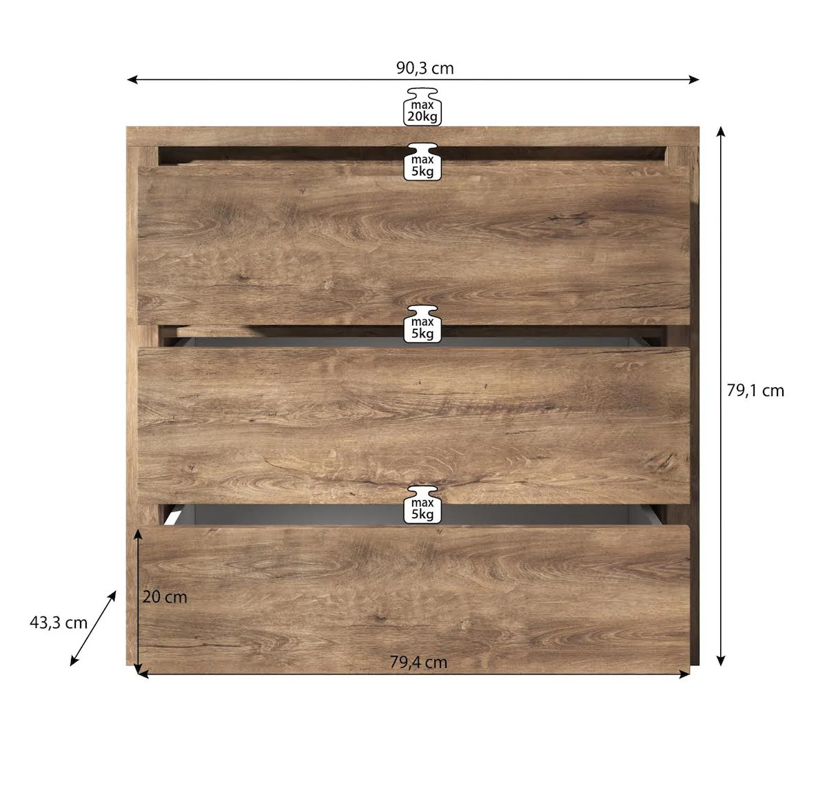 Monaco - Dressoir - Eiken - 90x43x80 cm - Image 5