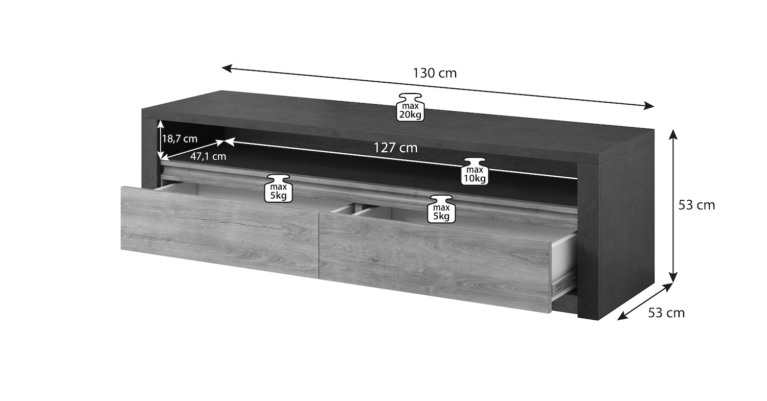 Monaco - TV-Meubel - Eiken/grijs - 130 cm - Image 5