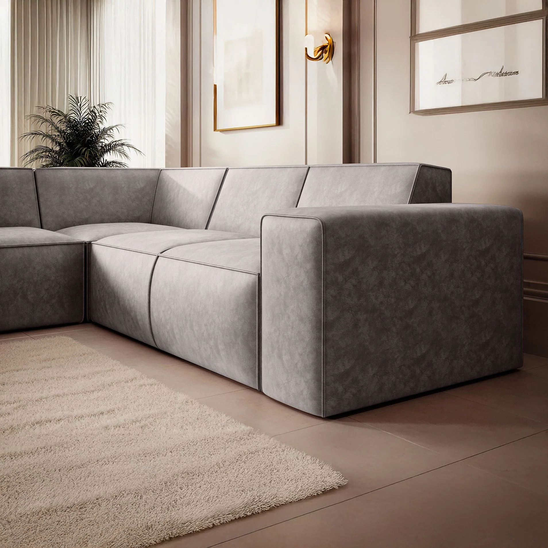 Monet - Hoekbank 4-zits met chaise longue - Kunstleer beige - Links - Image 3