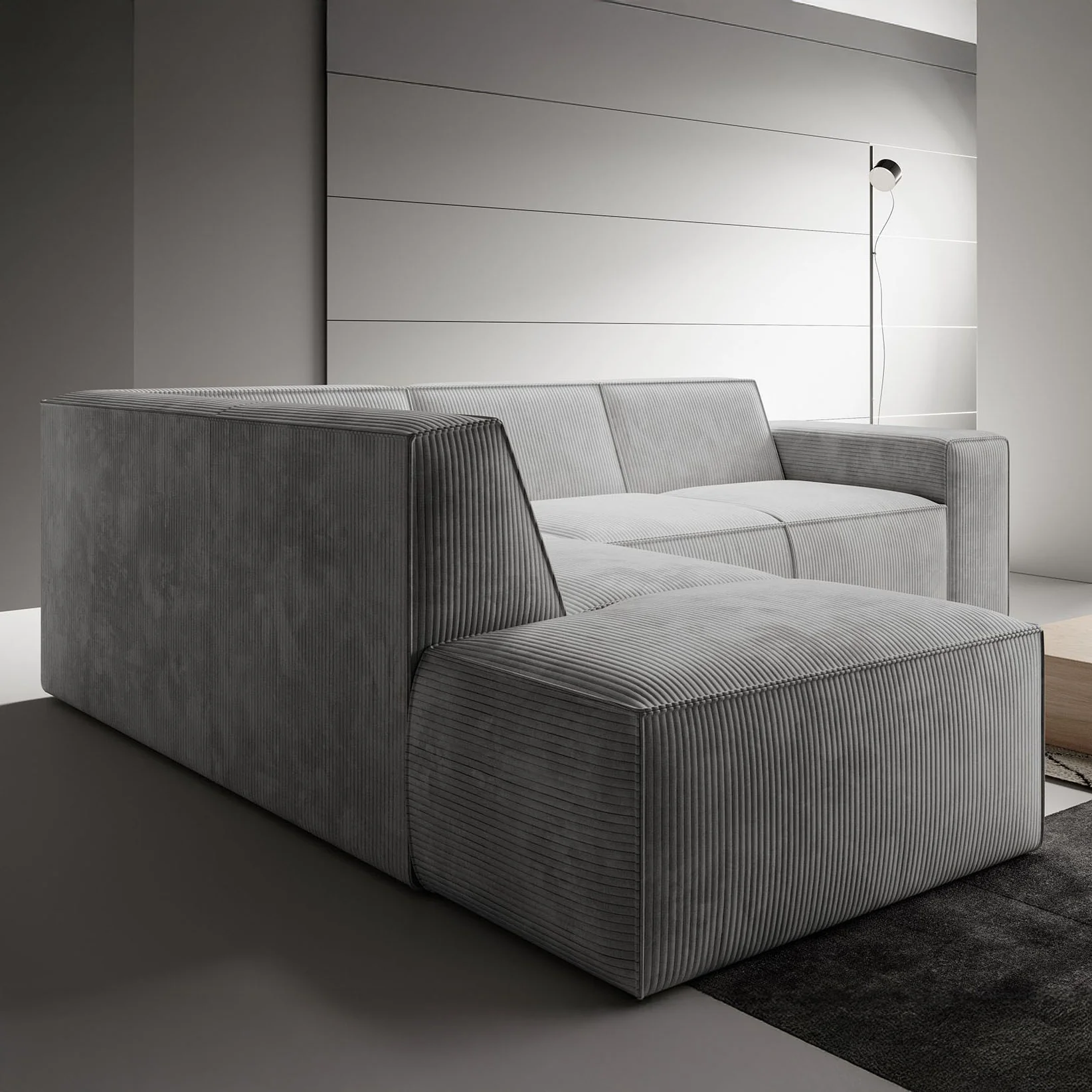 Monet - Hoekbank 4-zits met chaise longue - Ribstof grijs - Links - Image 4