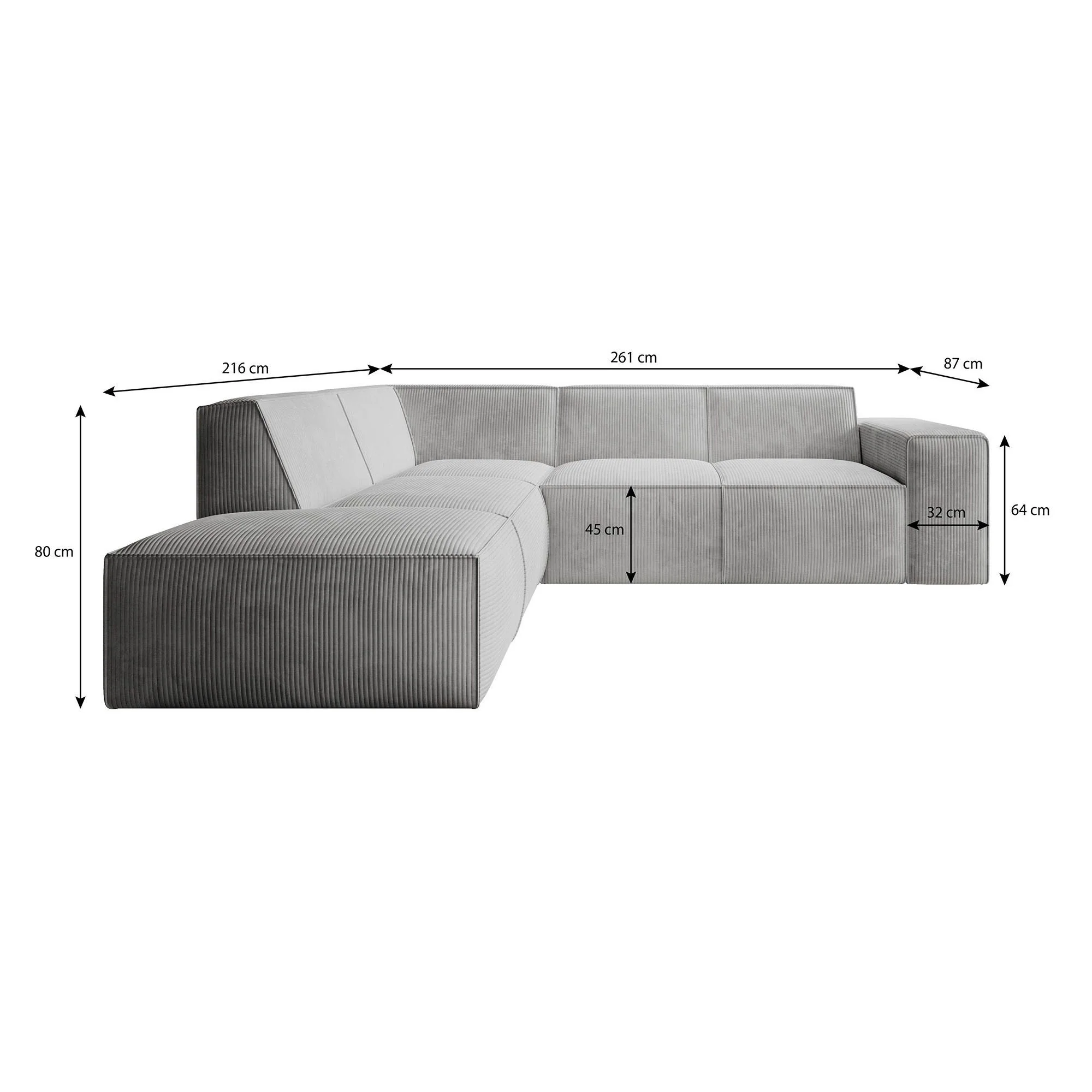 Monet - Hoekbank 4-zits met chaise longue - Ribstof grijs - Links - Image 7