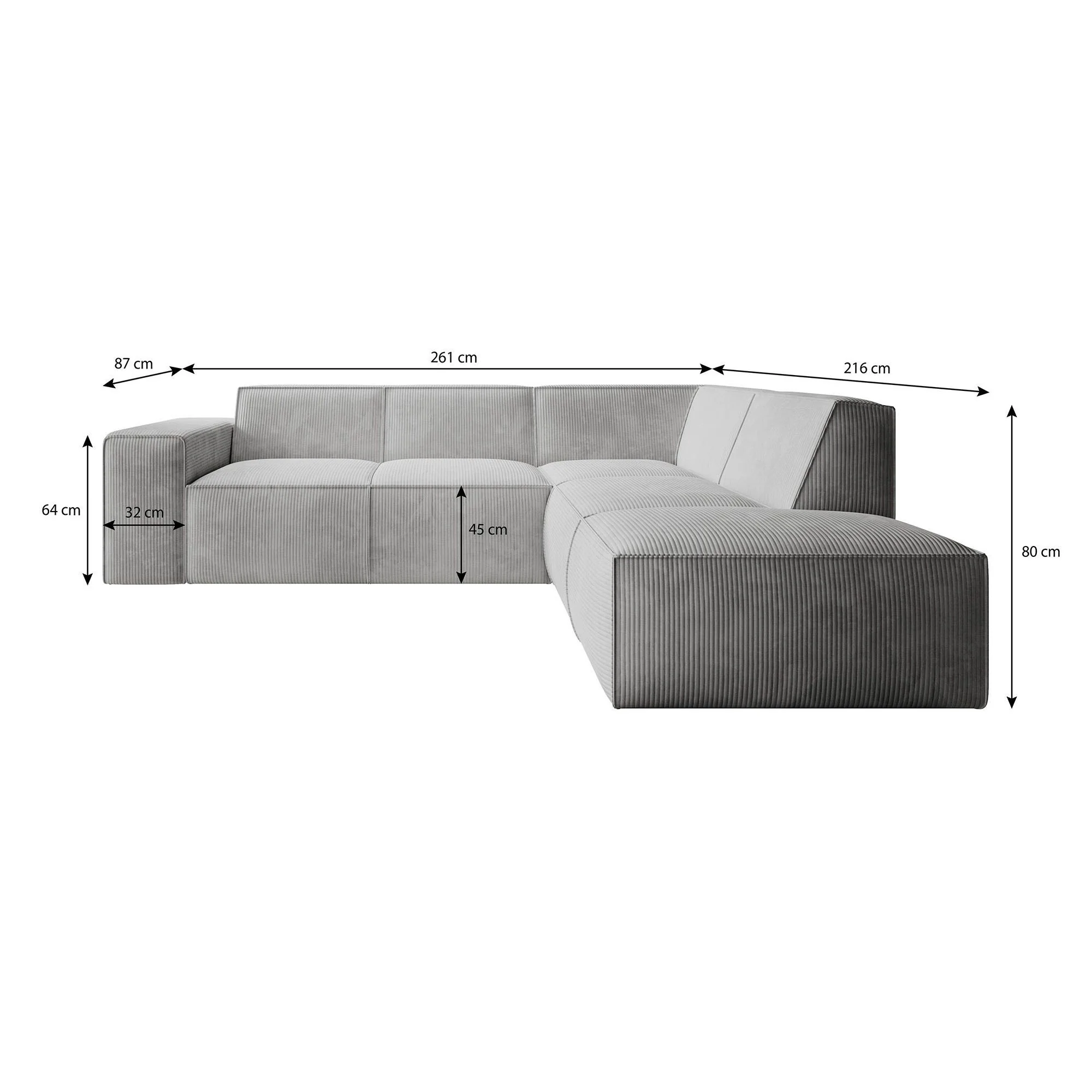 Monet - Hoekbank 4-zits met chaise longue - Ribstof grijs - Rechts - Image 7