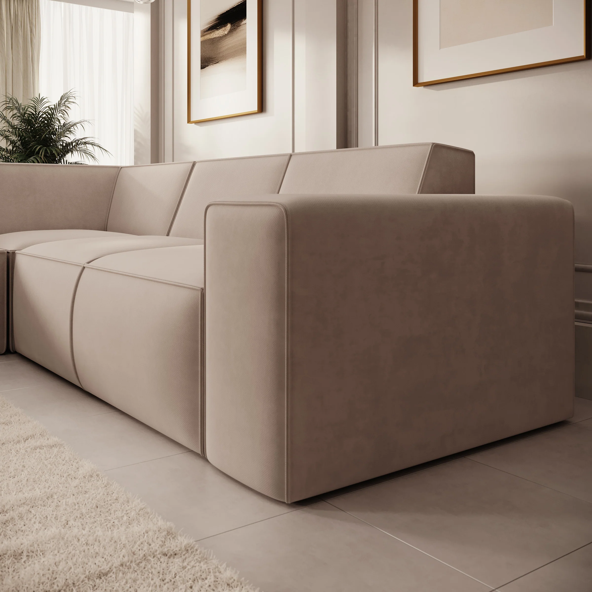 Monet - Hoekbank 4-zits met chaise longue - Stof beige - Links - 261x216x80 cm - Image 3