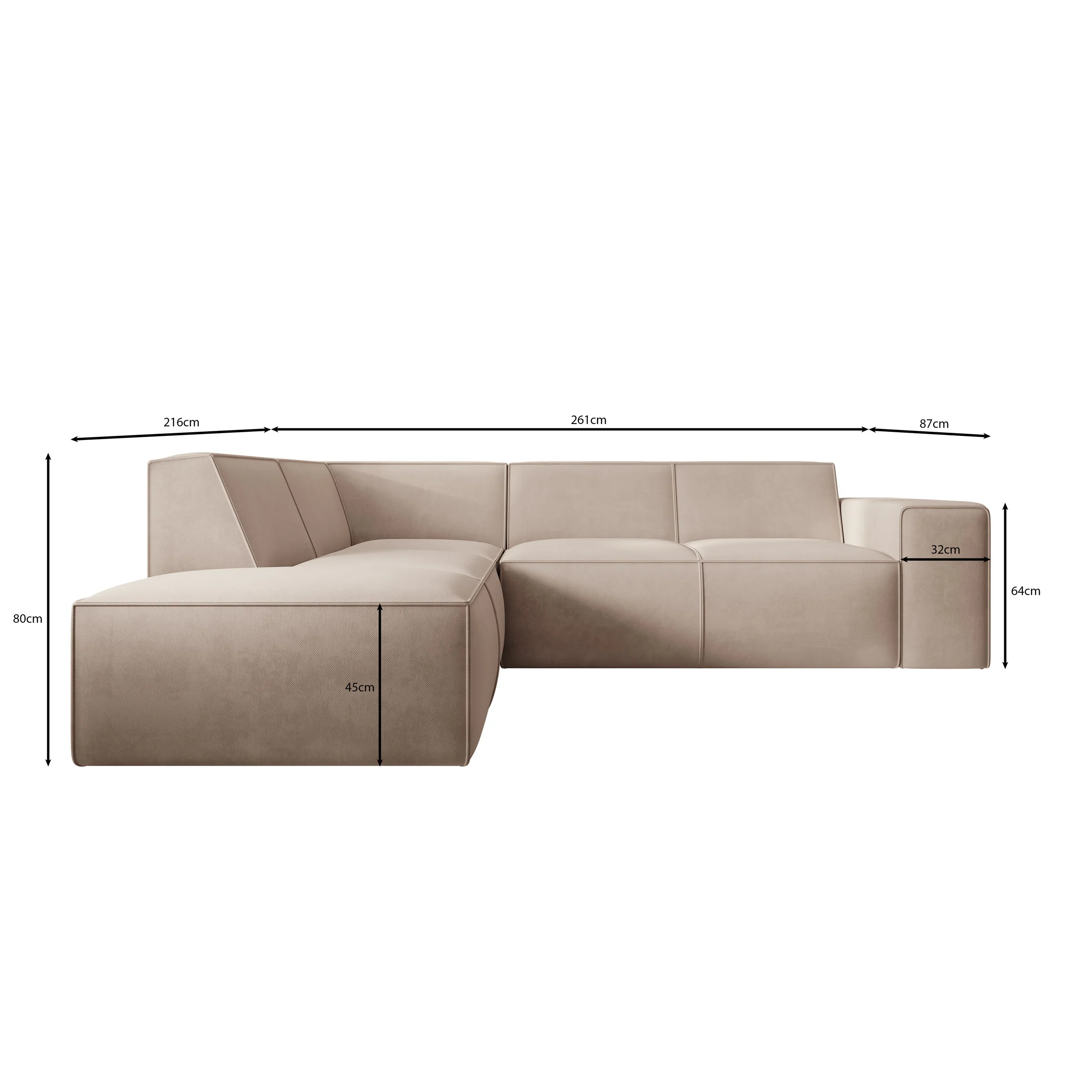 Monet - Hoekbank 4-zits met chaise longue - Stof beige - Links - 261x216x80 cm - Image 5