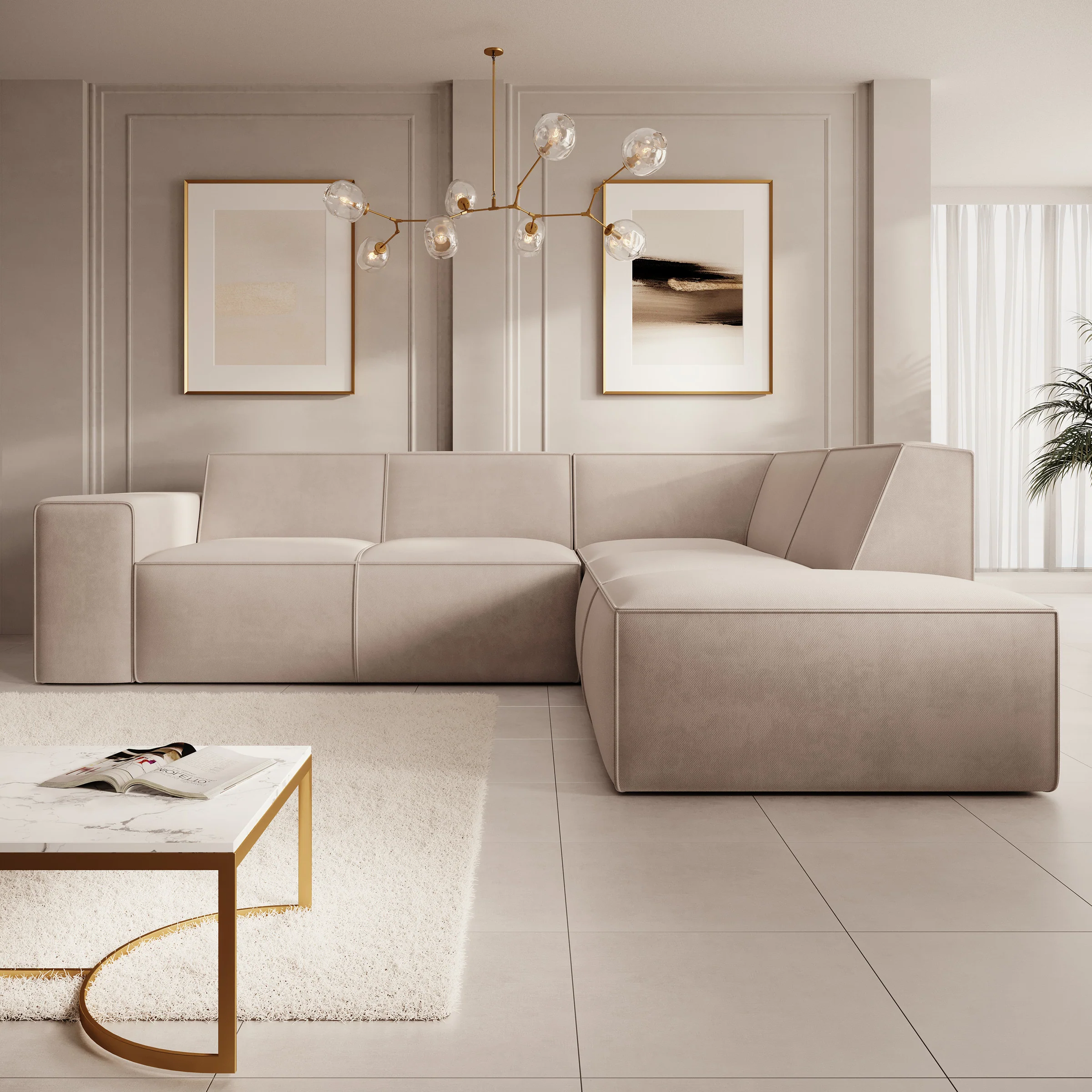 Monet - Hoekbank 4-zits met chaise longue - Stof beige - Rechts - 261x216x80 cm - Image 2