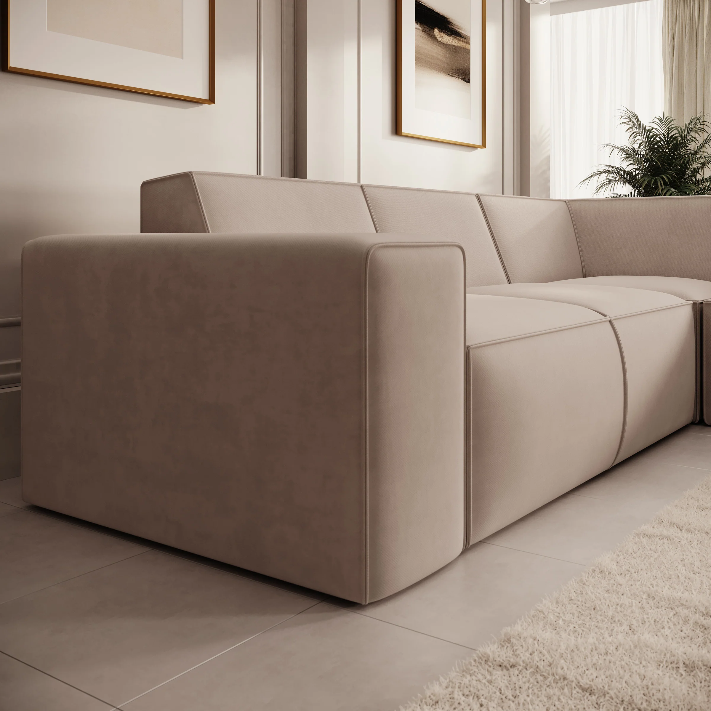 Monet - Hoekbank 4-zits met chaise longue - Stof beige - Rechts - 261x216x80 cm - Image 3