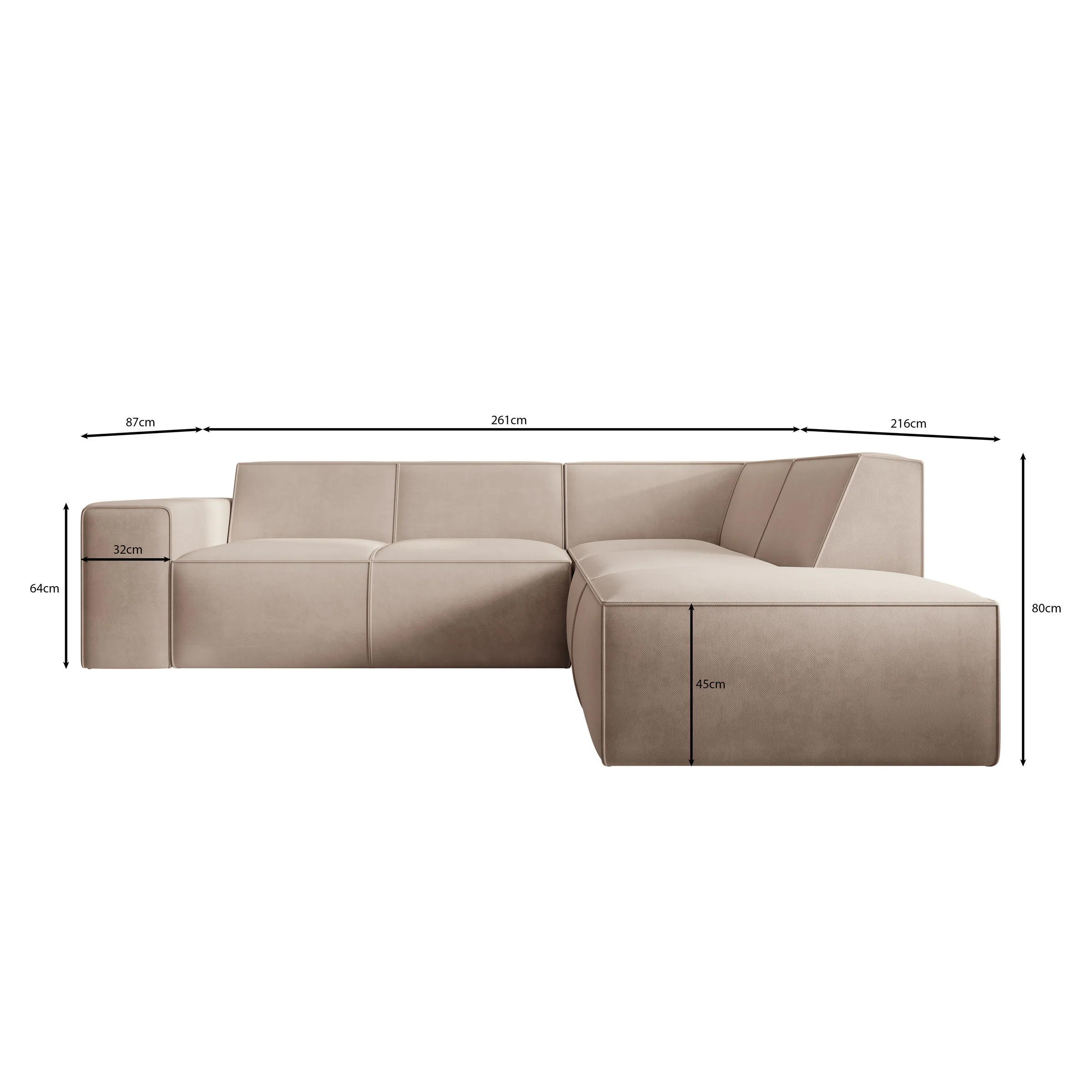 Monet - Hoekbank 4-zits met chaise longue - Stof beige - Rechts - 261x216x80 cm - Image 5
