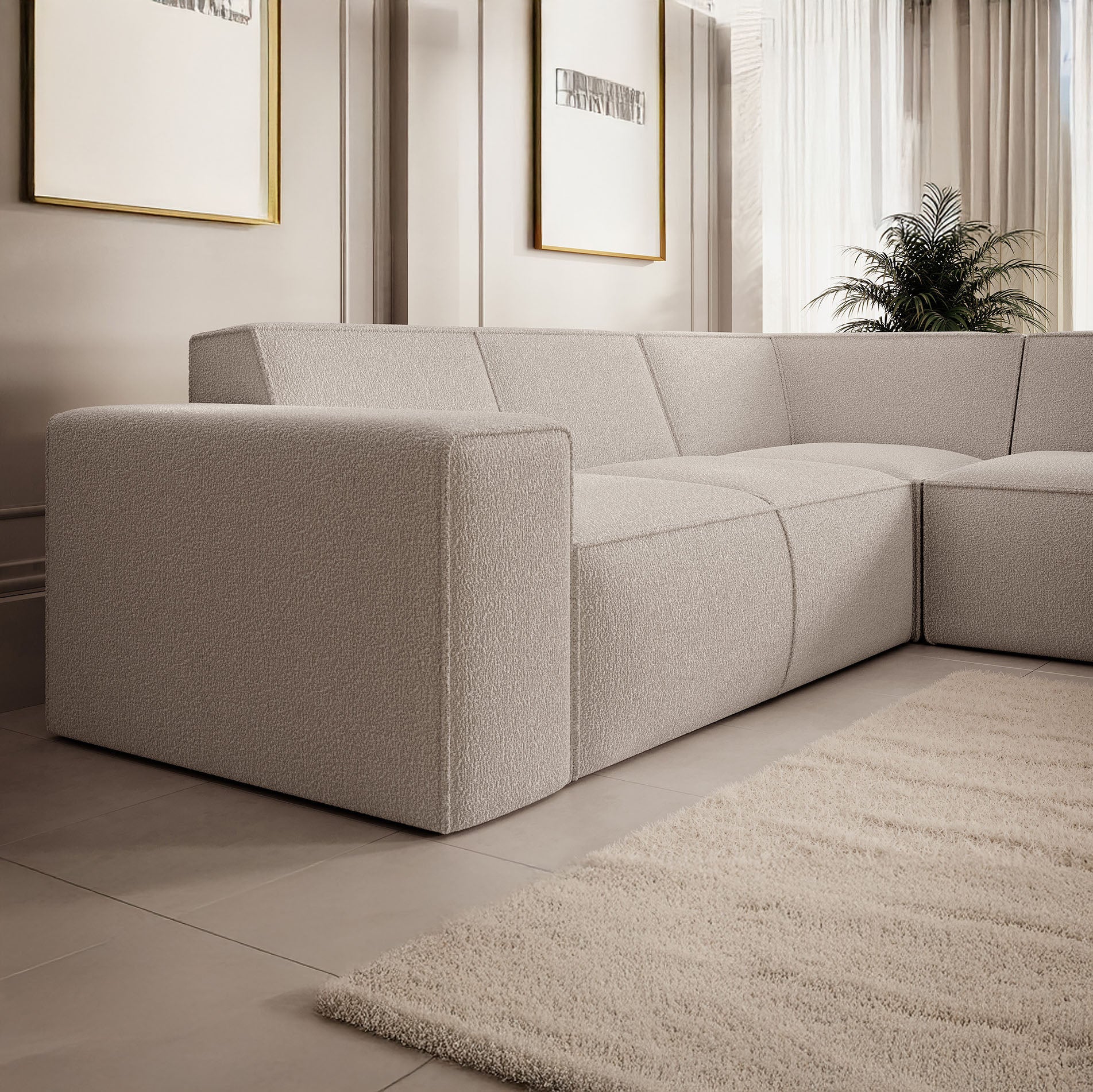 Monet - Hoekbank 4-zits met chaise longue - Teddystof beige - Rechts - Image 3