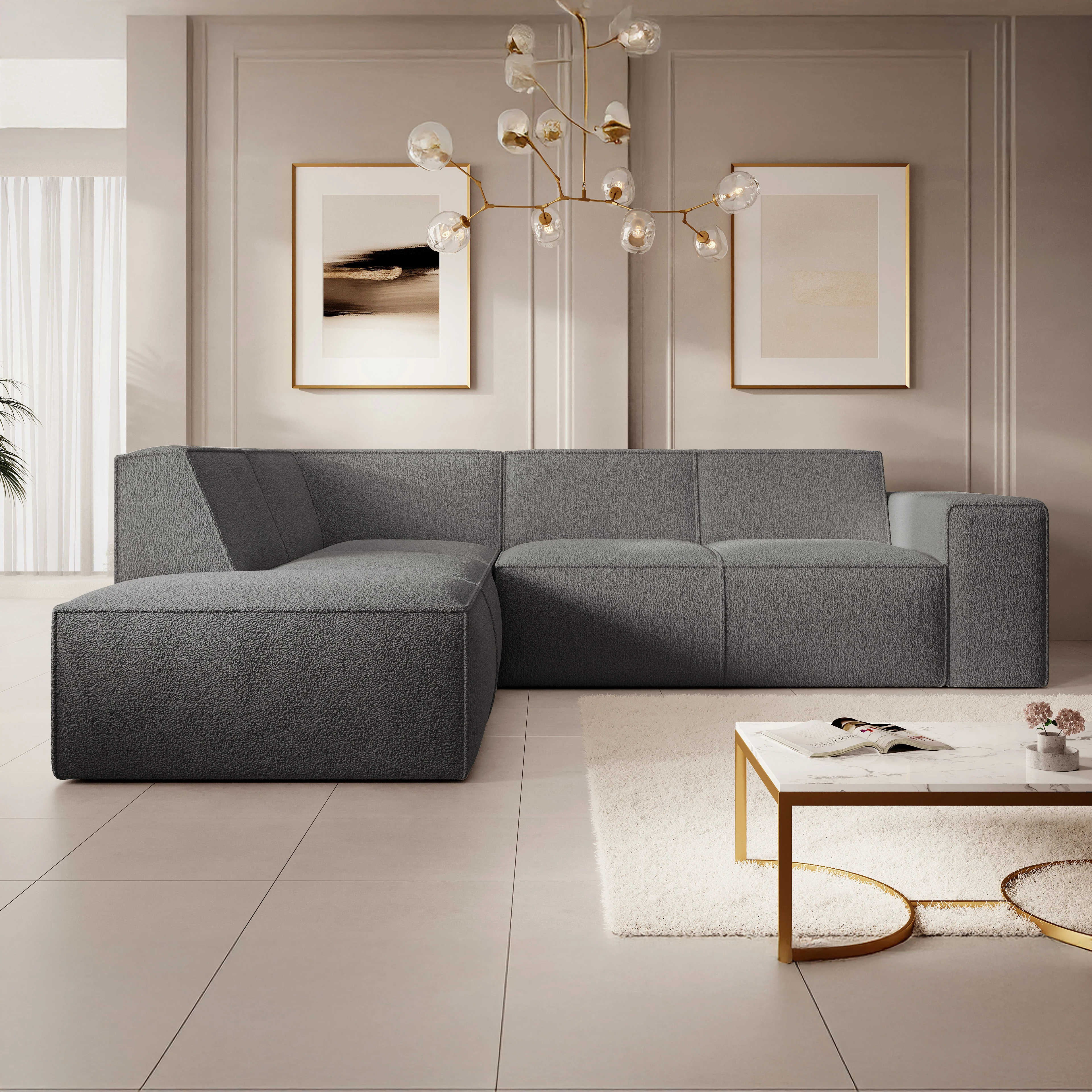 Monet - Hoekbank 4-zits met chaise longue - Teddystof grijs - Links - Image 2