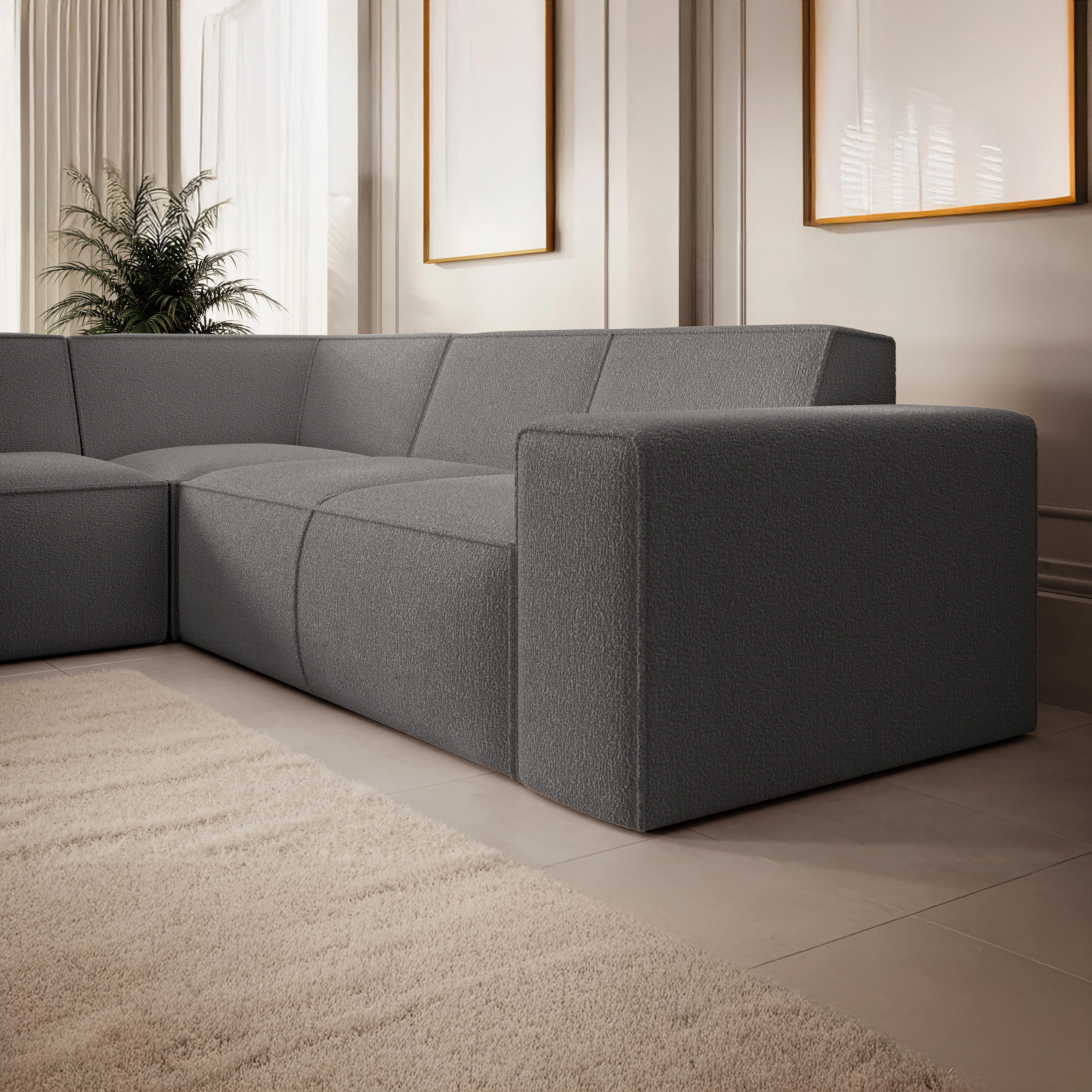 Monet - Hoekbank 4-zits met chaise longue - Teddystof grijs - Links - Image 3