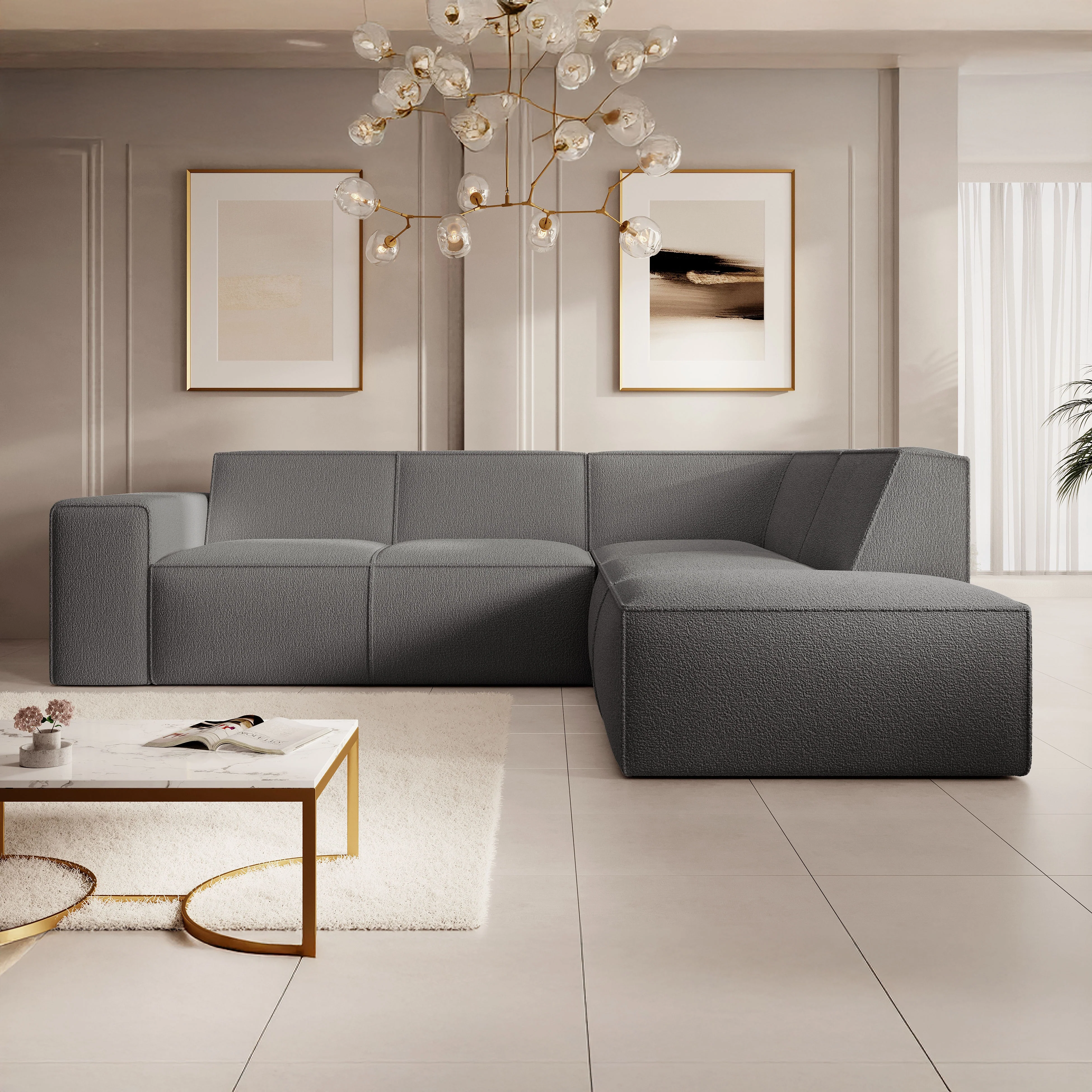 Monet - Hoekbank 4-zits met chaise longue - Teddystof grijs - Rechts - Image 2