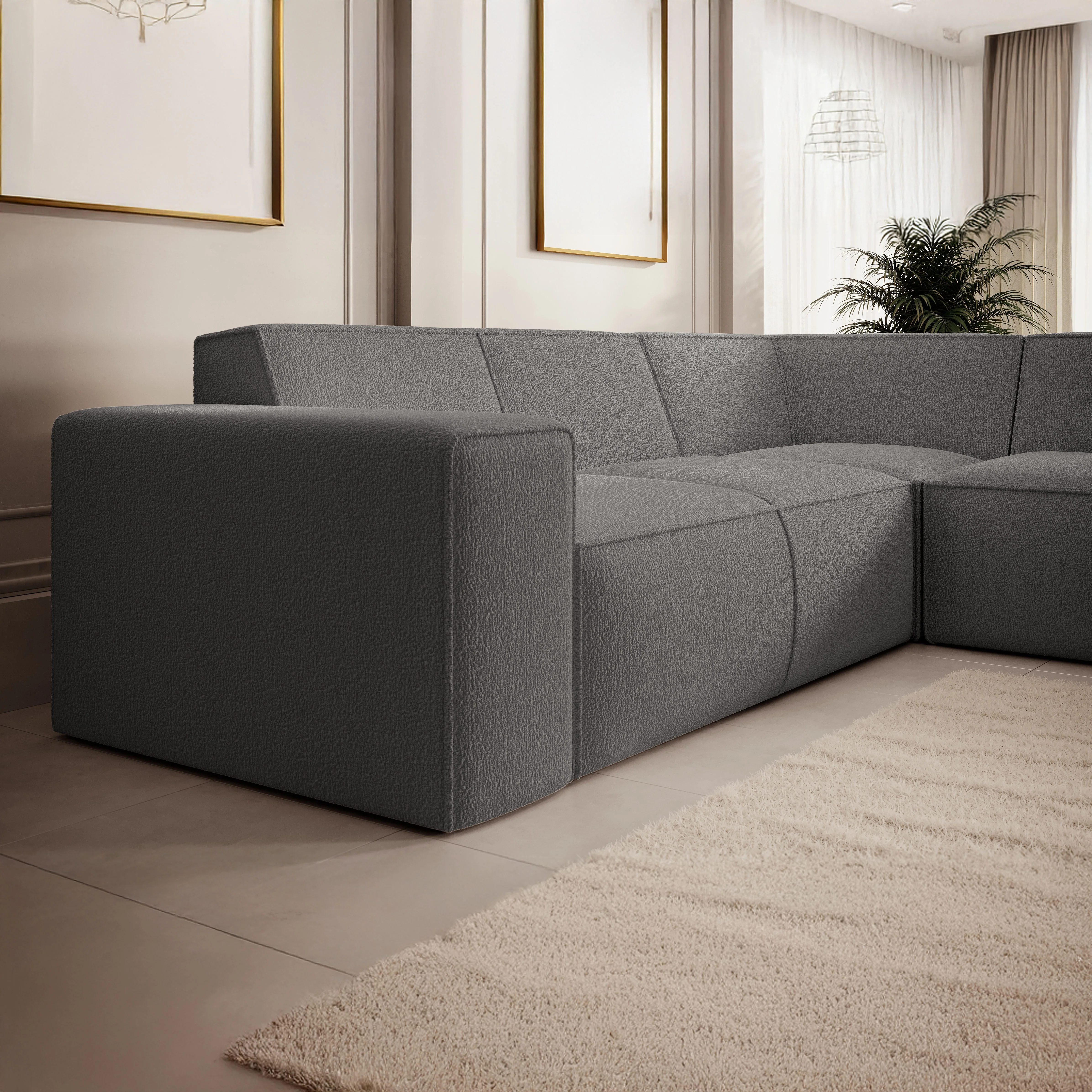 Monet - Hoekbank 4-zits met chaise longue - Teddystof grijs - Rechts - Image 3