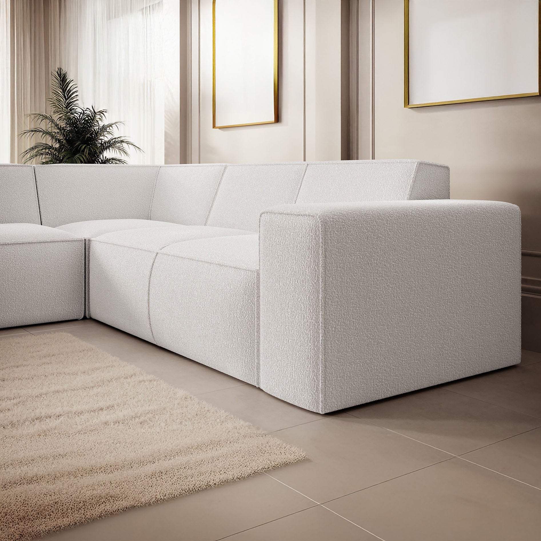 Monet - Hoekbank 4-zits met chaise longue - Teddystof wit - Links - Image 3