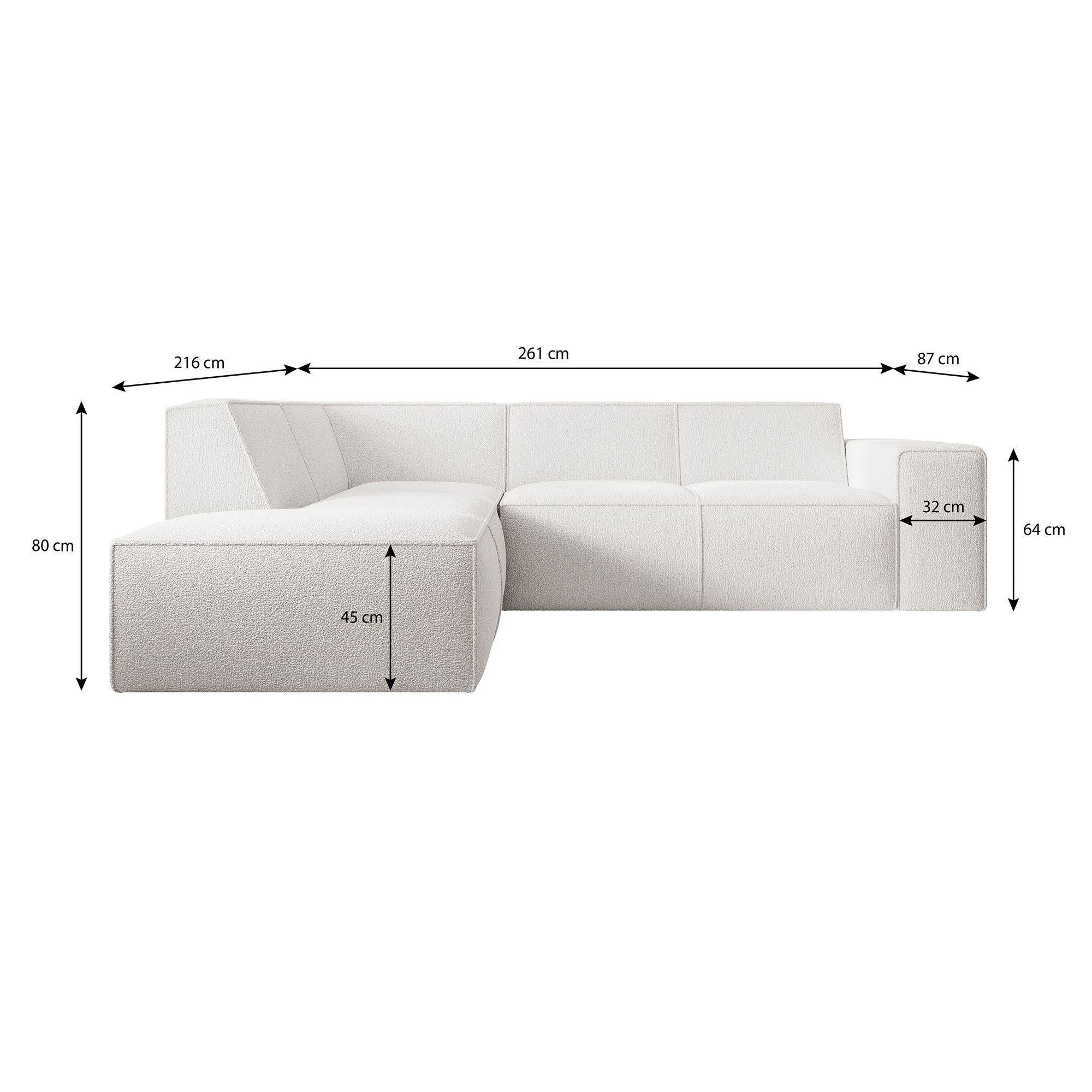 Monet - Hoekbank 4-zits met chaise longue - Teddystof wit - Links - Image 5