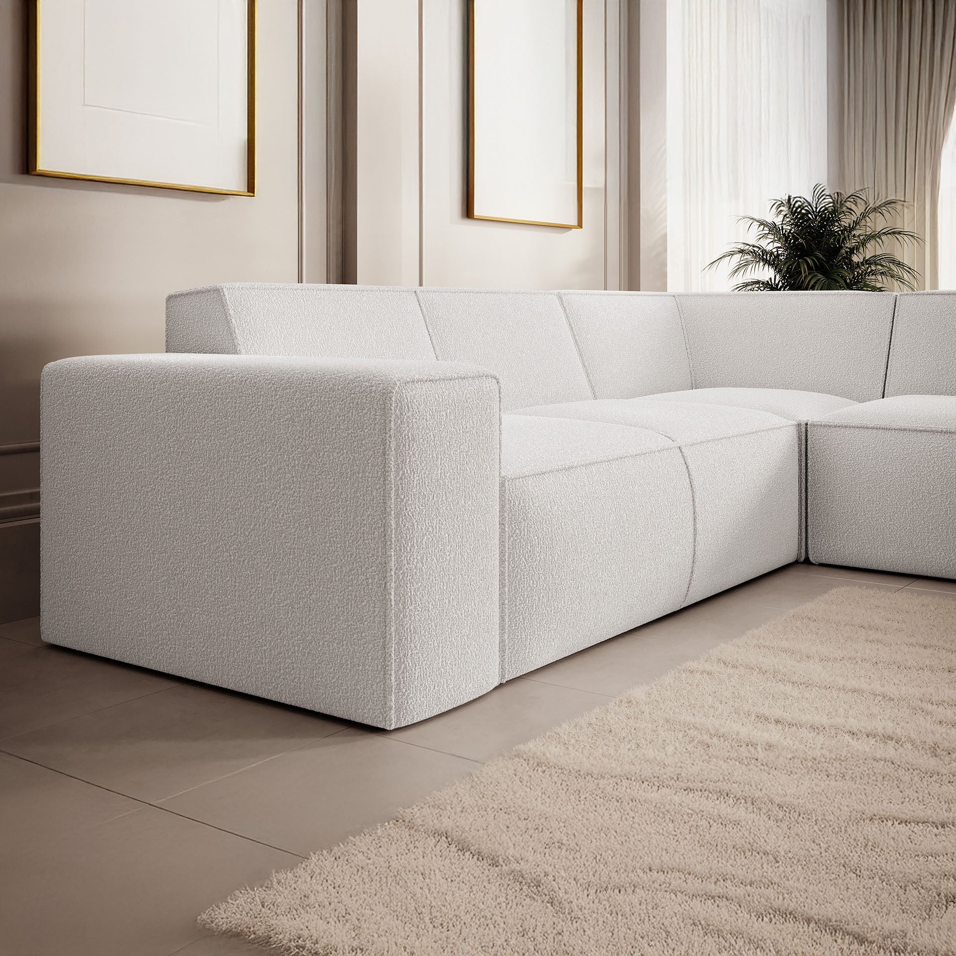Monet - Hoekbank 4-zits met chaise longue - Teddystof wit - Rechts - Image 3