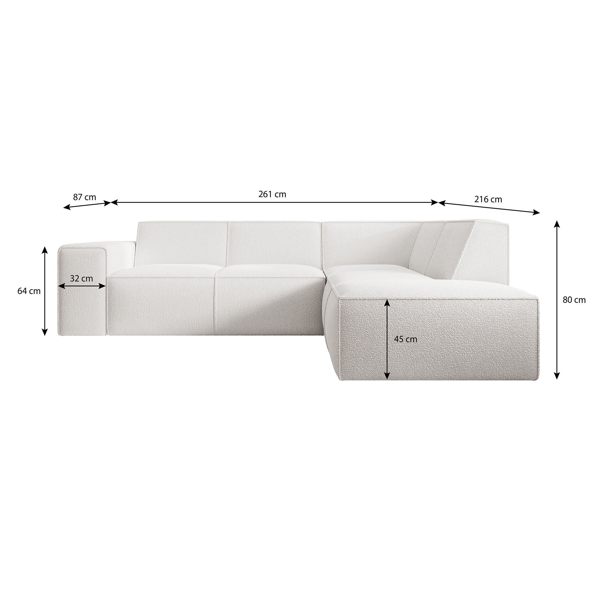 Monet - Hoekbank 4-zits met chaise longue - Teddystof wit - Rechts - Image 5