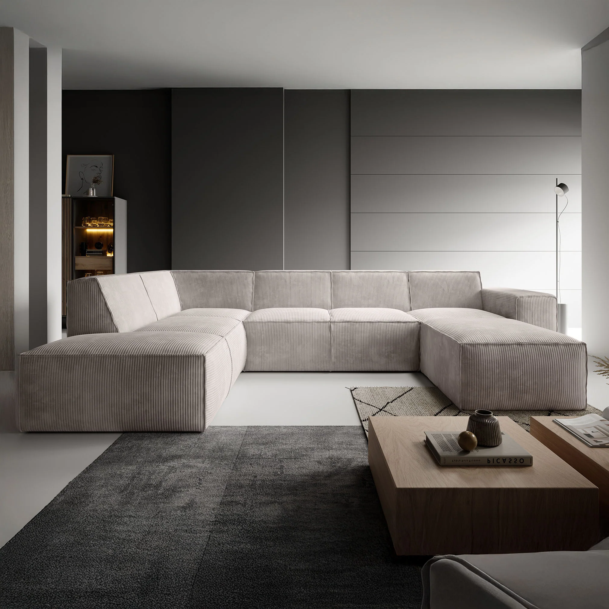 Monet XL - Hoekbank 5-zits met chaise longue - Ribstof beige - Rechts - Image 3