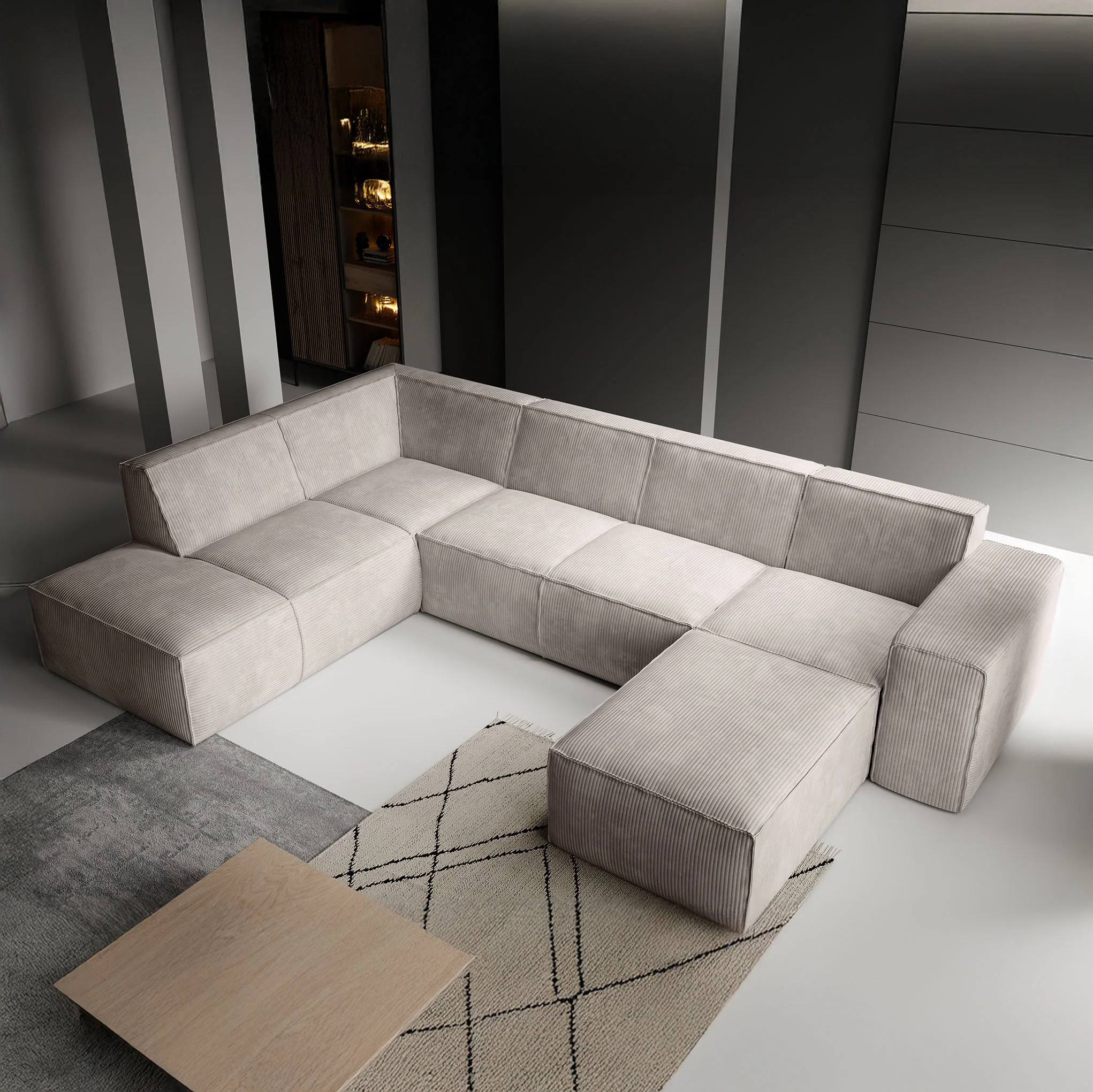 Monet XL - Hoekbank 5-zits met chaise longue - Ribstof beige - Rechts - Image 4