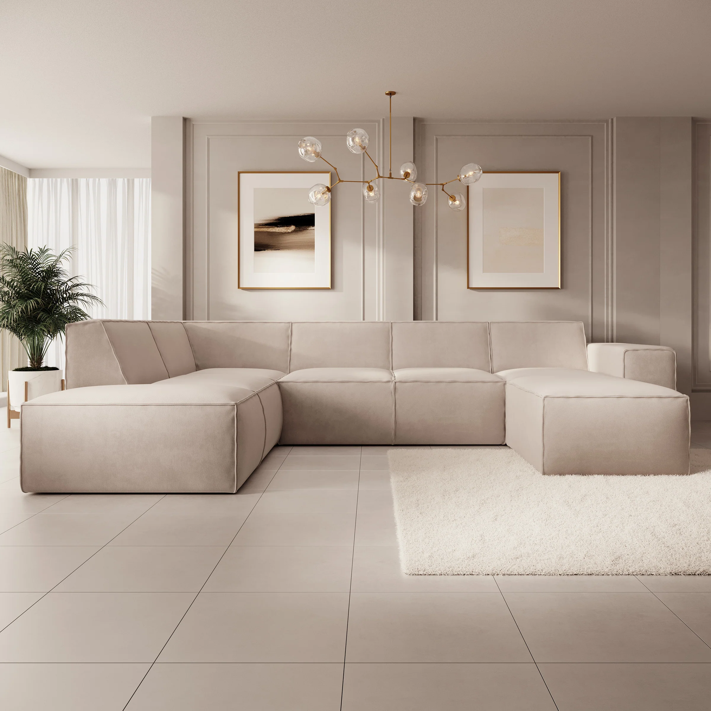 Monet XL - Hoekbank 5-zits met chaise longue - Stof beige - Rechts - 334x216x79 cm - Image 2