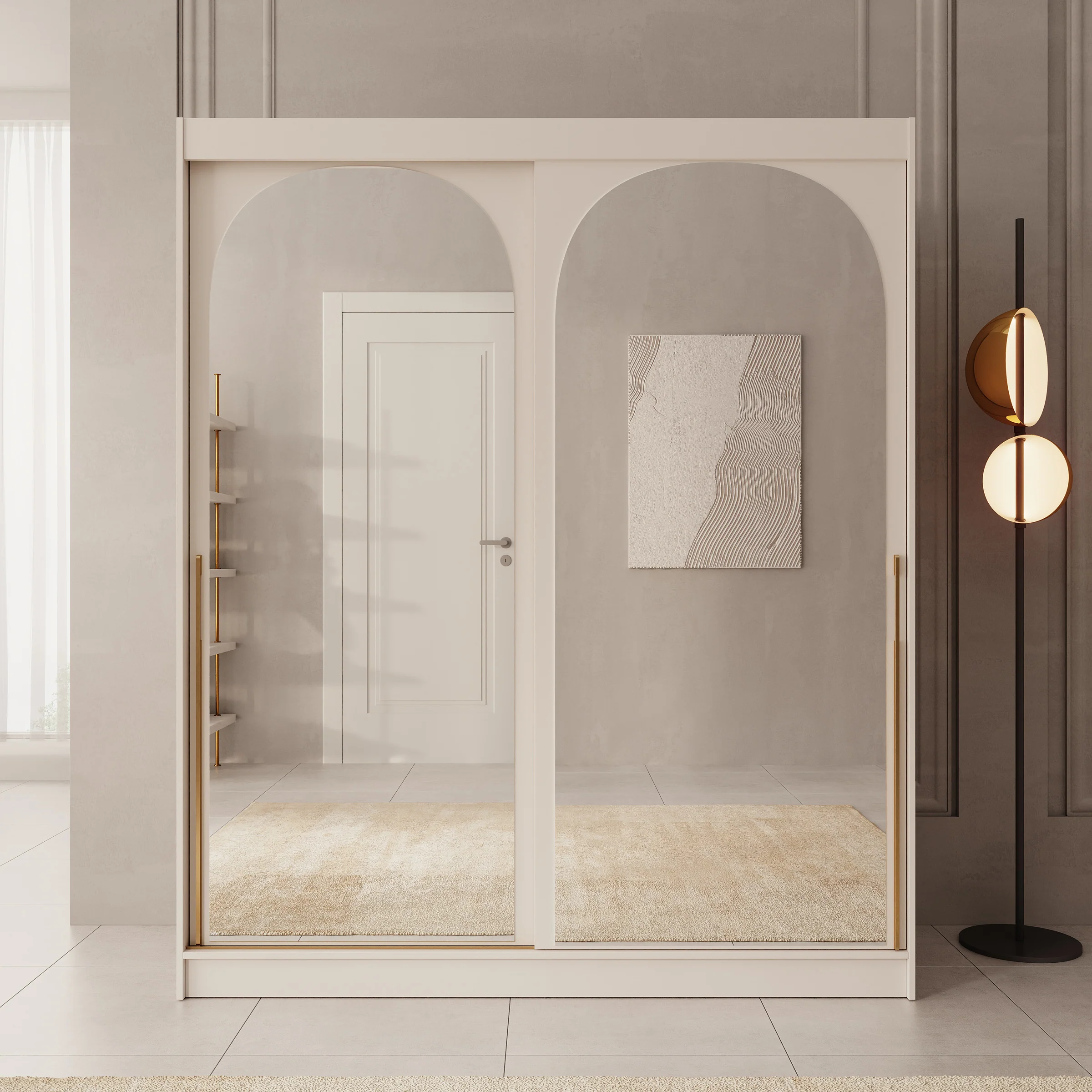 Moniq - Kledingkast met 2 schuifdeuren - Beige - 180x65x215 - Image 3