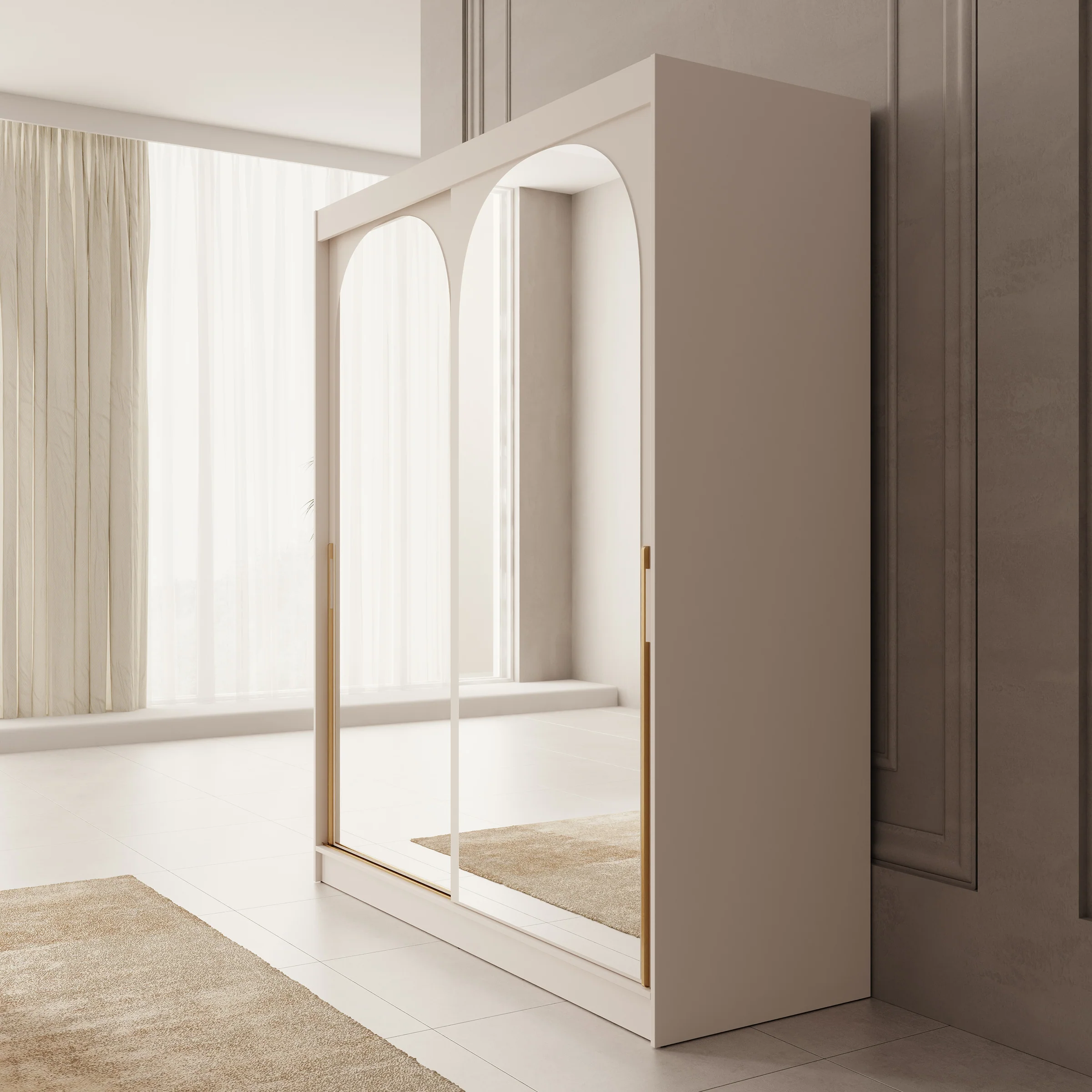 Moniq - Kledingkast met 2 schuifdeuren - Beige - 180x65x215 - Image 4