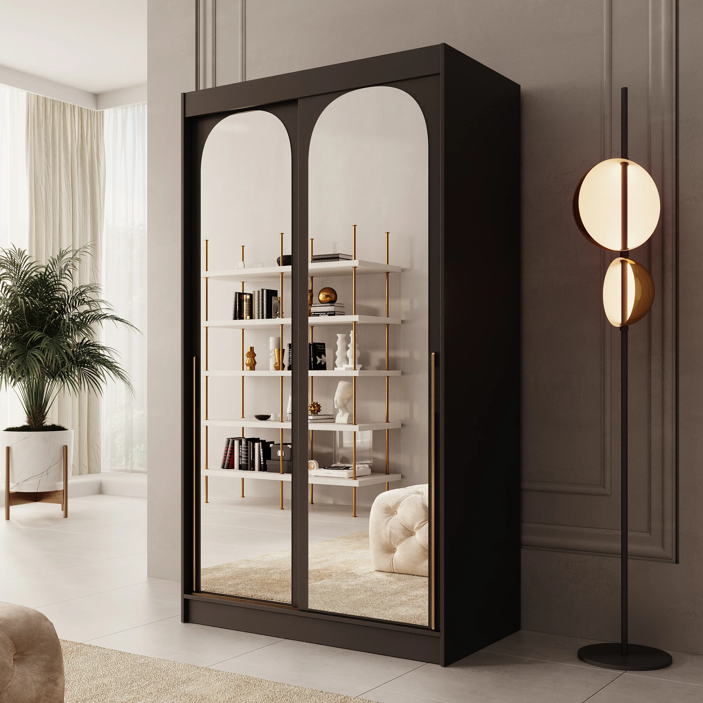 Moniq - Kledingkast met 2 schuifdeuren - Zwart - 120x65x215