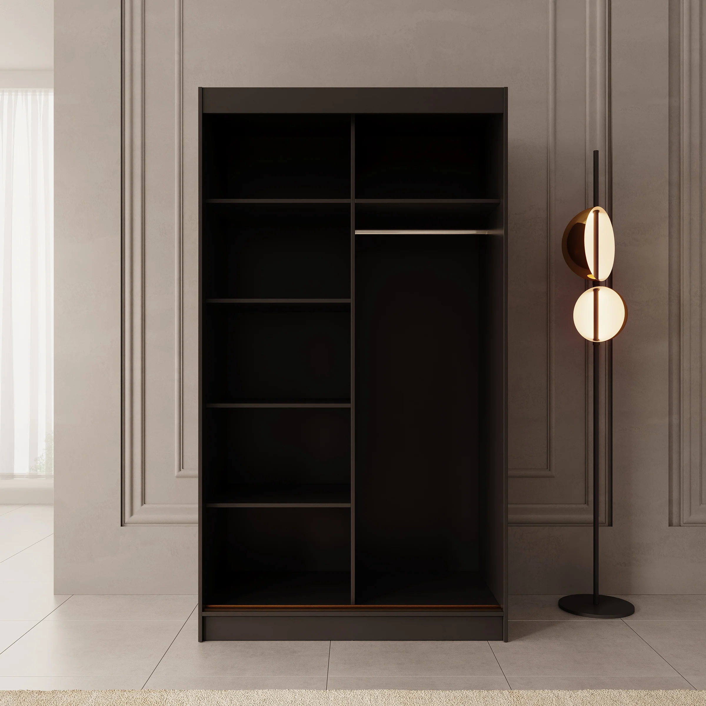 Moniq - Kledingkast met 2 schuifdeuren - Zwart - 120x65x215 - Image 2