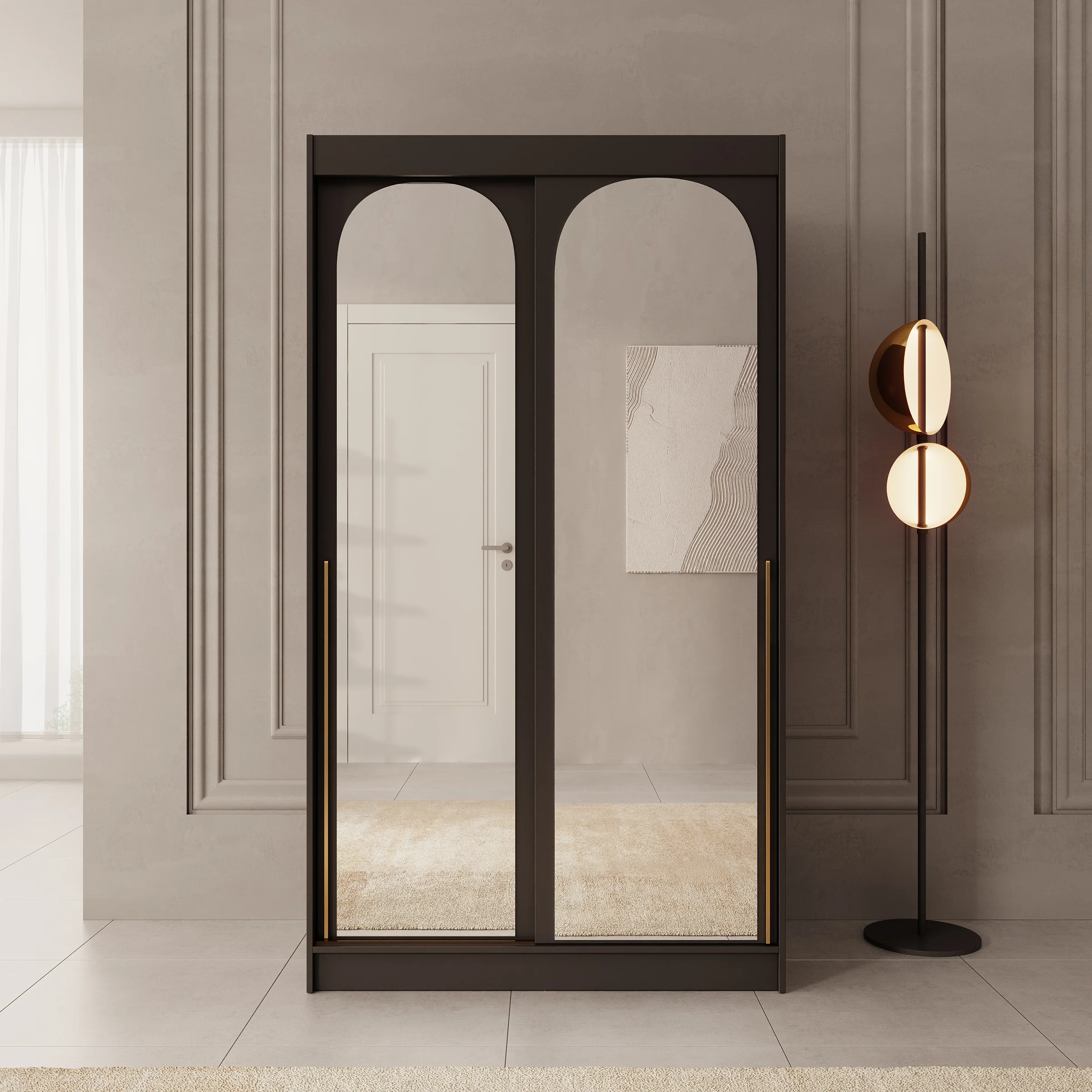 Moniq - Kledingkast met 2 schuifdeuren - Zwart - 120x65x215 - Image 3